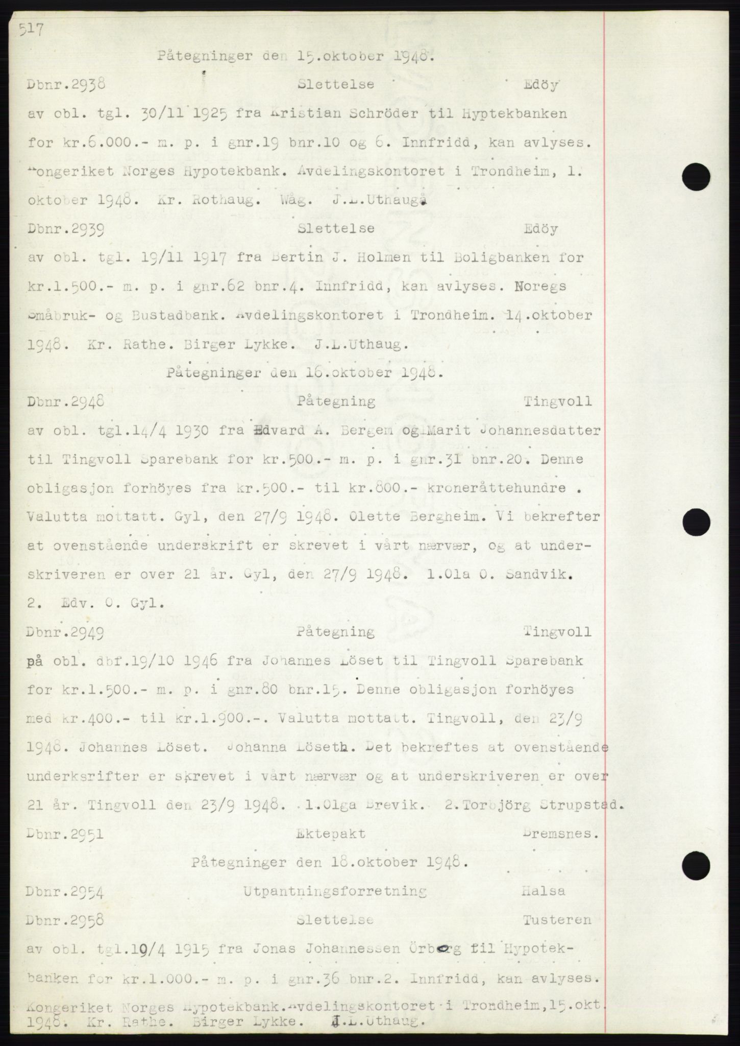 Nordmøre sorenskriveri, SAT/A-4132/1/2/2Ca: Mortgage book no. C82b, 1946-1951, Diary no: : 2938/1948