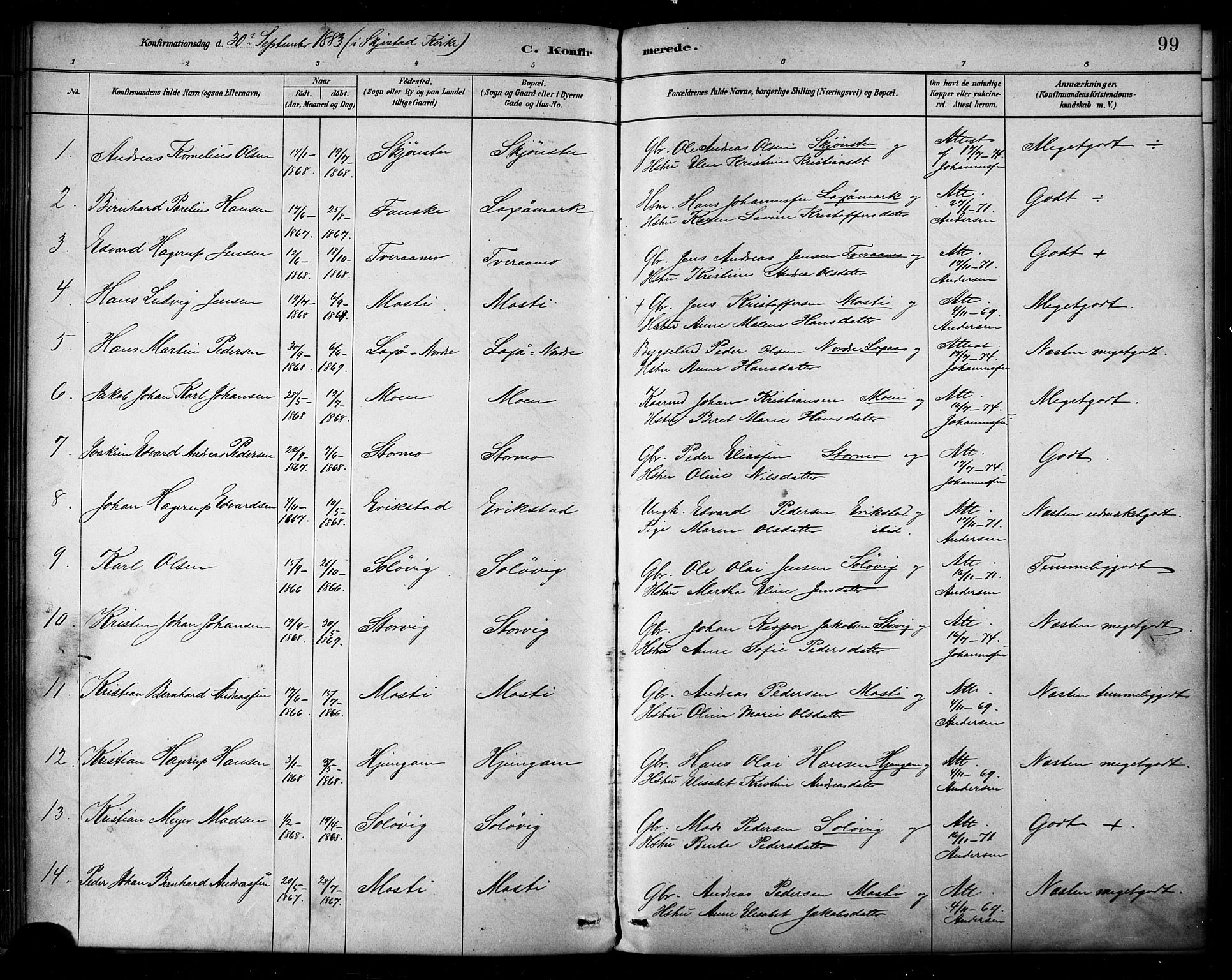 Ministerialprotokoller, klokkerbøker og fødselsregistre - Nordland, AV/SAT-A-1459/849/L0689: Parish register (official) no. 849A01, 1879-1889, p. 99