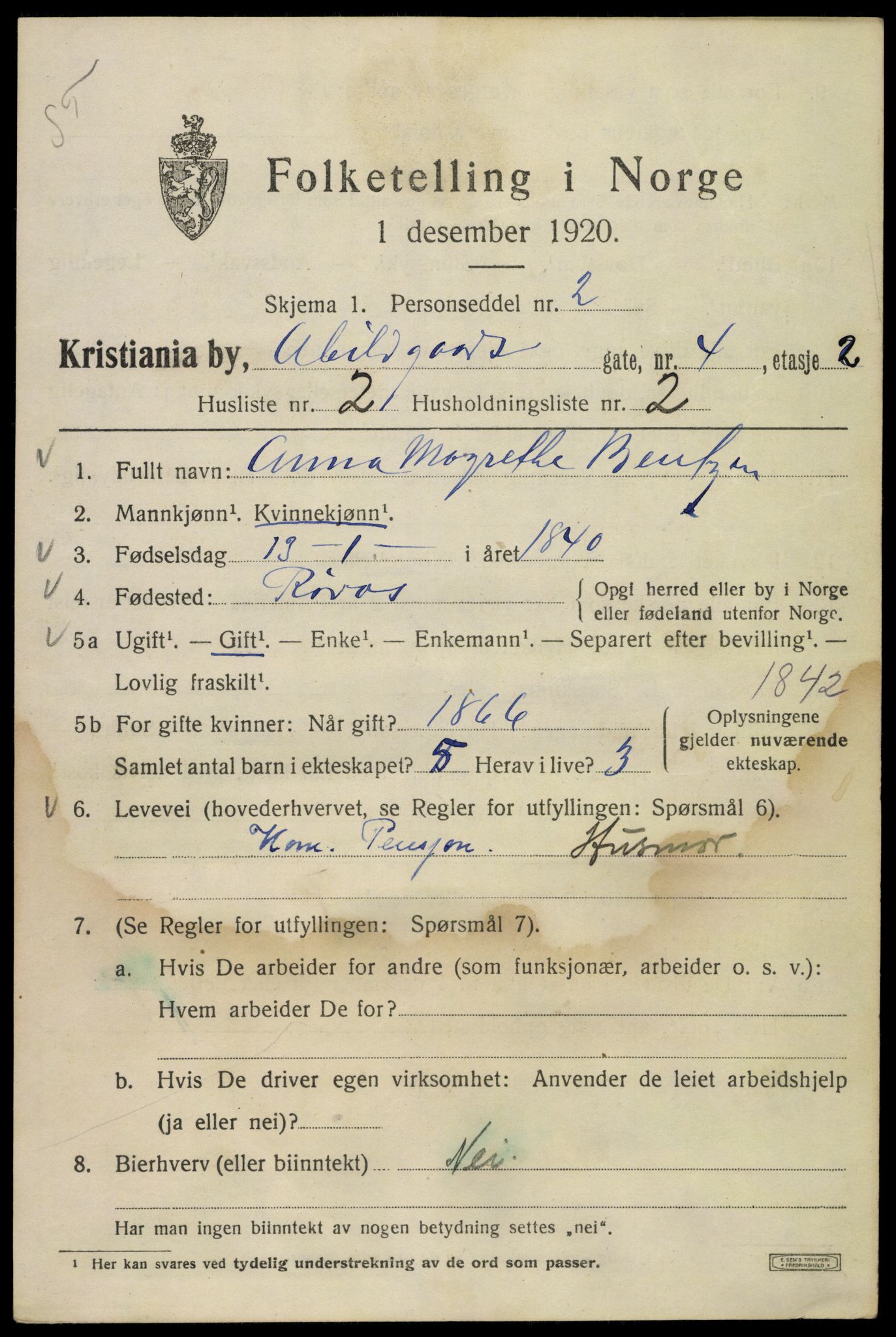 SAO, 1920 census for Kristiania, 1920, p. 137017