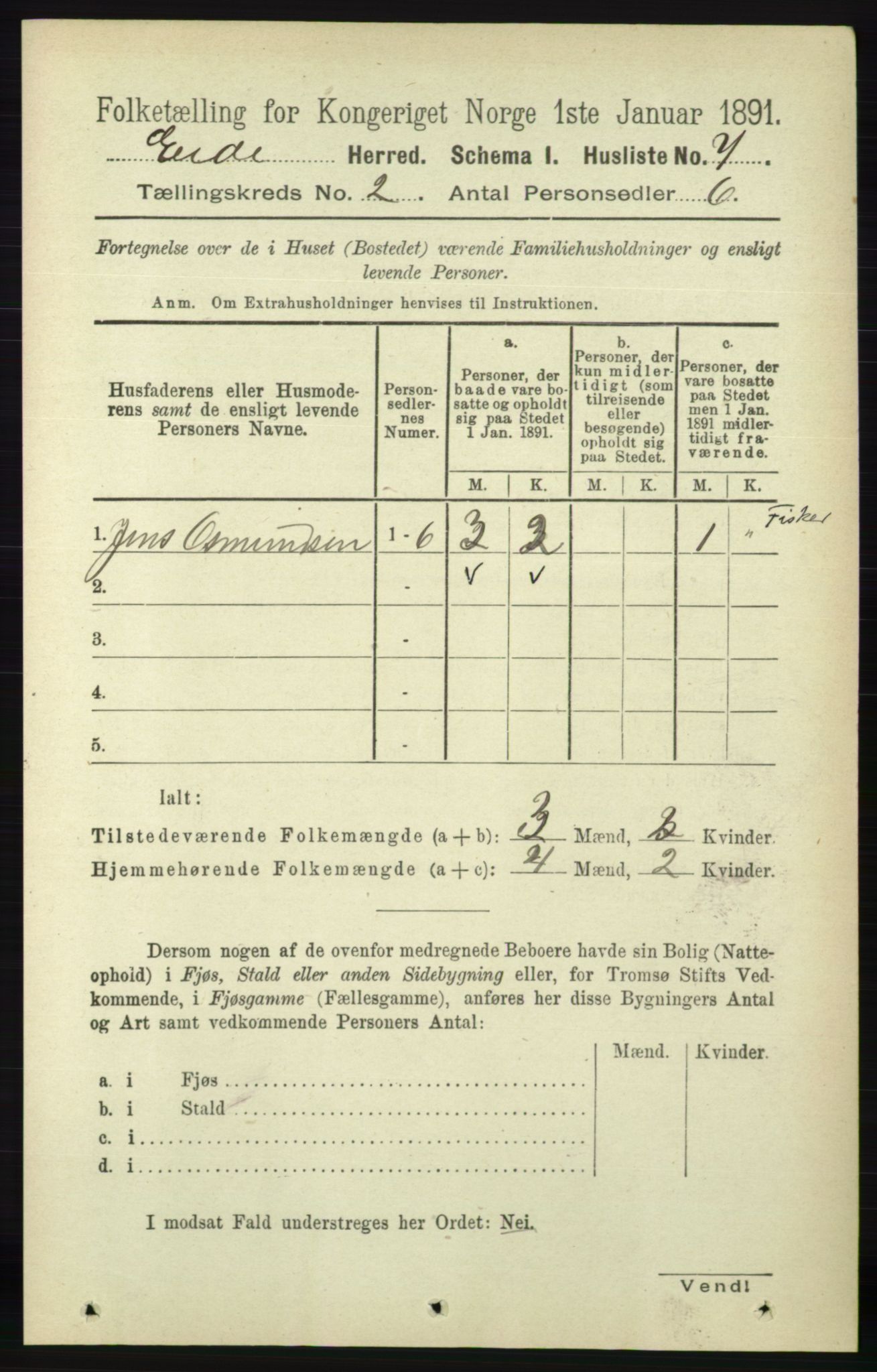 RA, 1891 census for 0925 Eide, 1891, p. 288