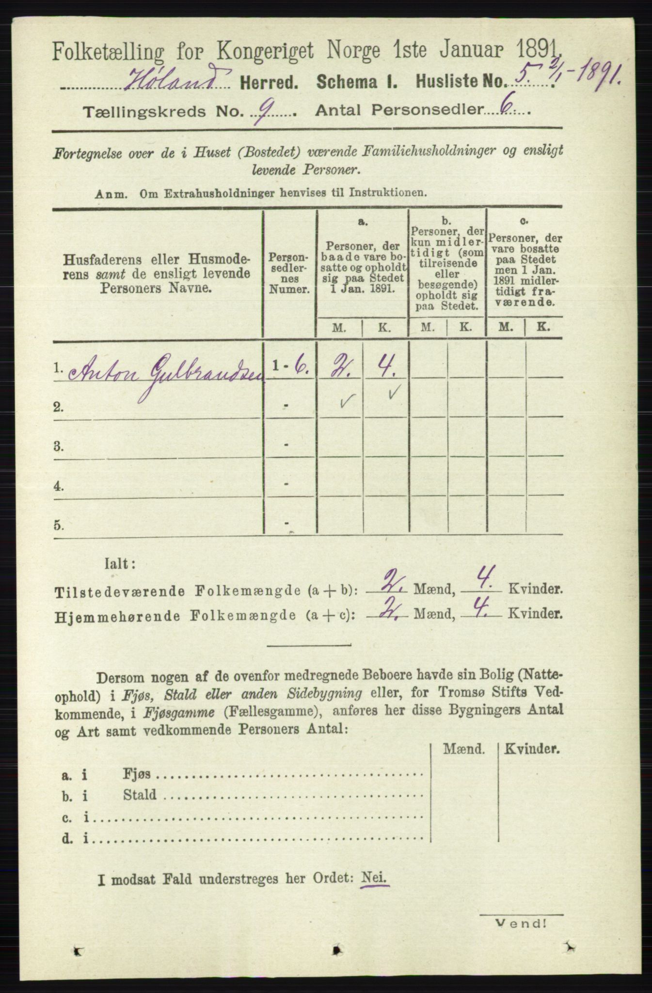 RA, 1891 census for 0221 Høland, 1891, p. 6094