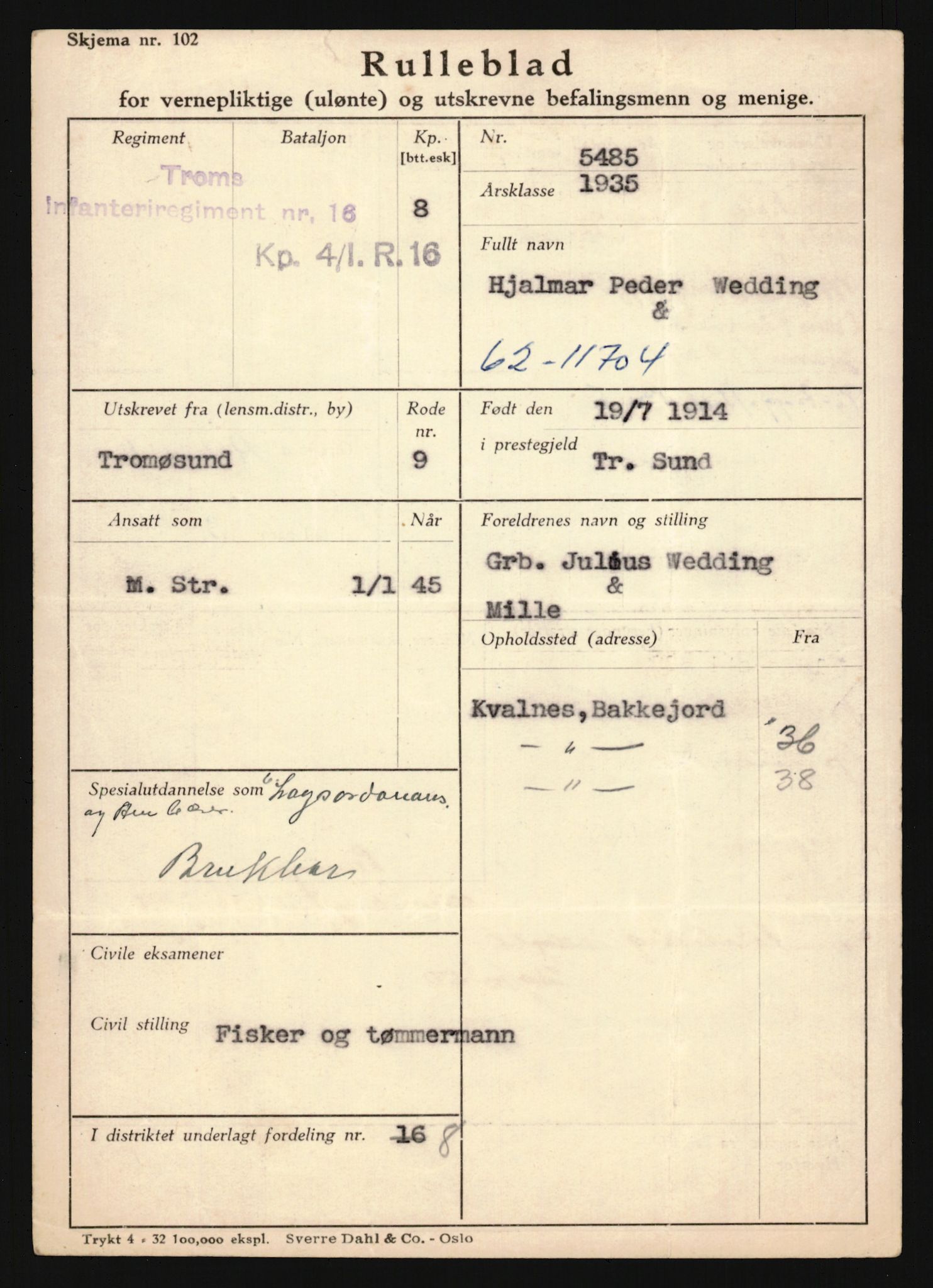 Forsvaret, Troms infanteriregiment nr. 16, AV/RA-RAFA-3146/P/Pa/L0019: Rulleblad for regimentets menige mannskaper, årsklasse 1935, 1935, p. 1253