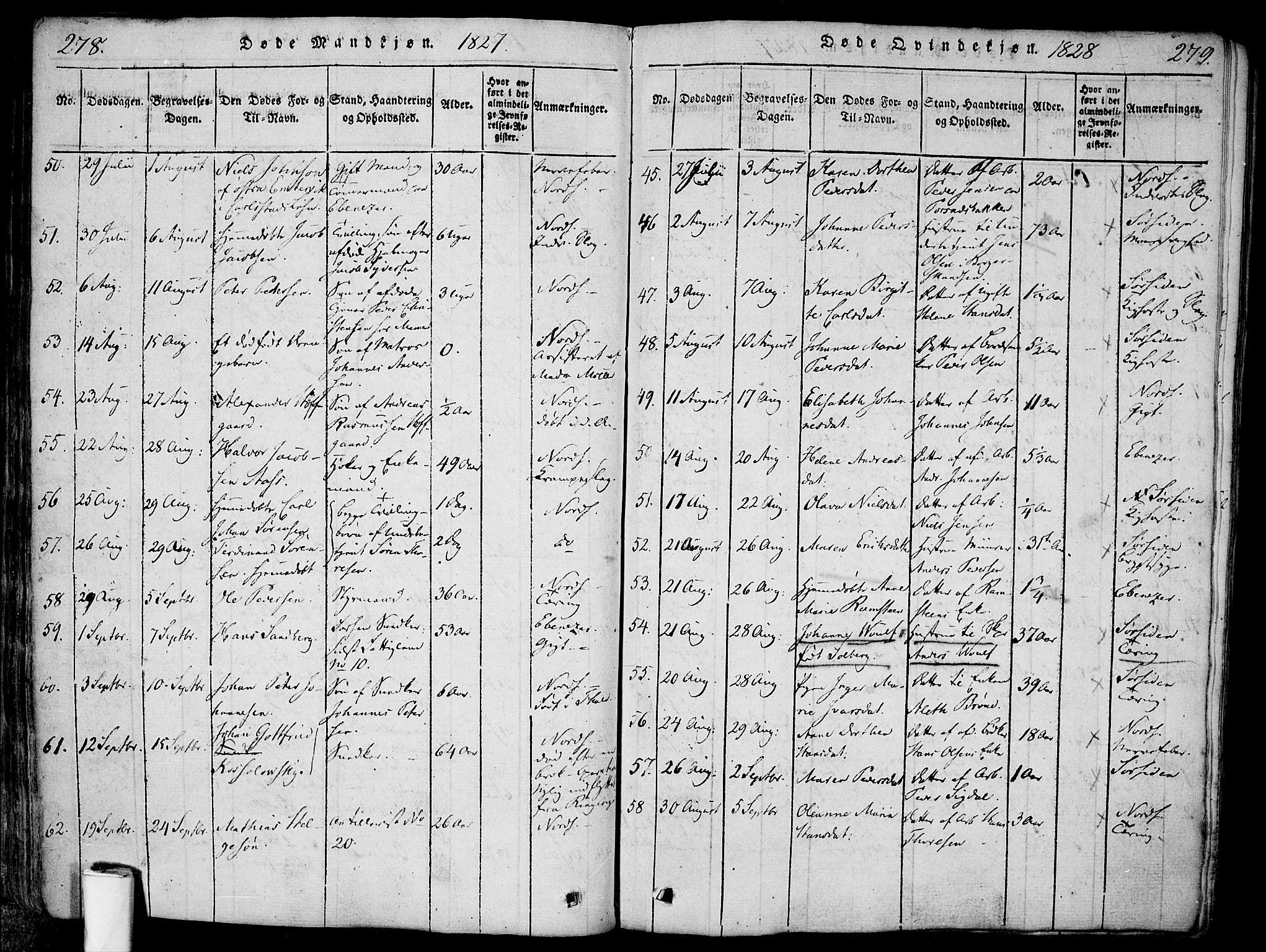 Halden prestekontor Kirkebøker, AV/SAO-A-10909/F/Fa/L0003: Parish register (official) no. I 3, 1815-1834, p. 278-279