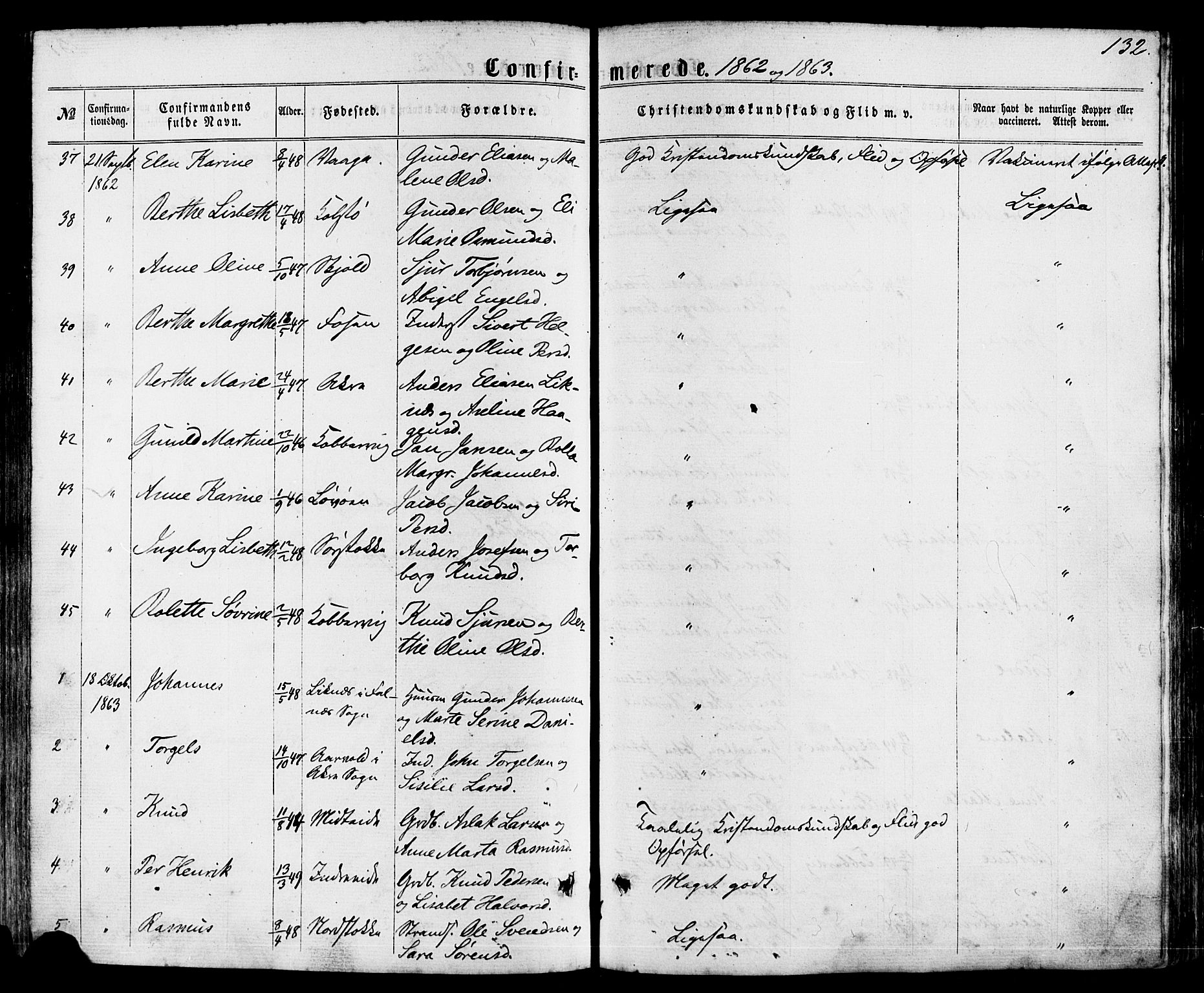 Avaldsnes sokneprestkontor, SAST/A -101851/H/Ha/Haa/L0011: Parish register (official) no. A 11, 1861-1880, p. 132