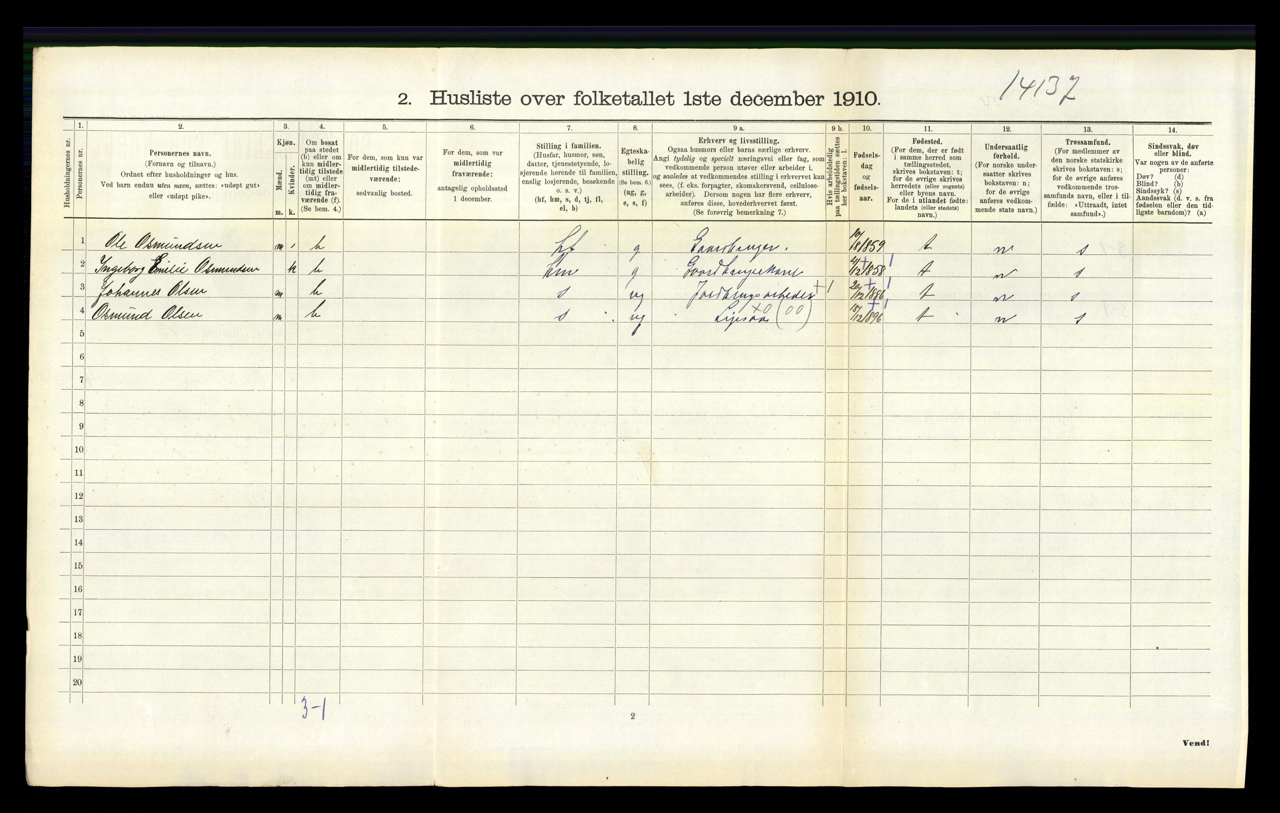 RA, 1910 census for Tveit, 1910, p. 540