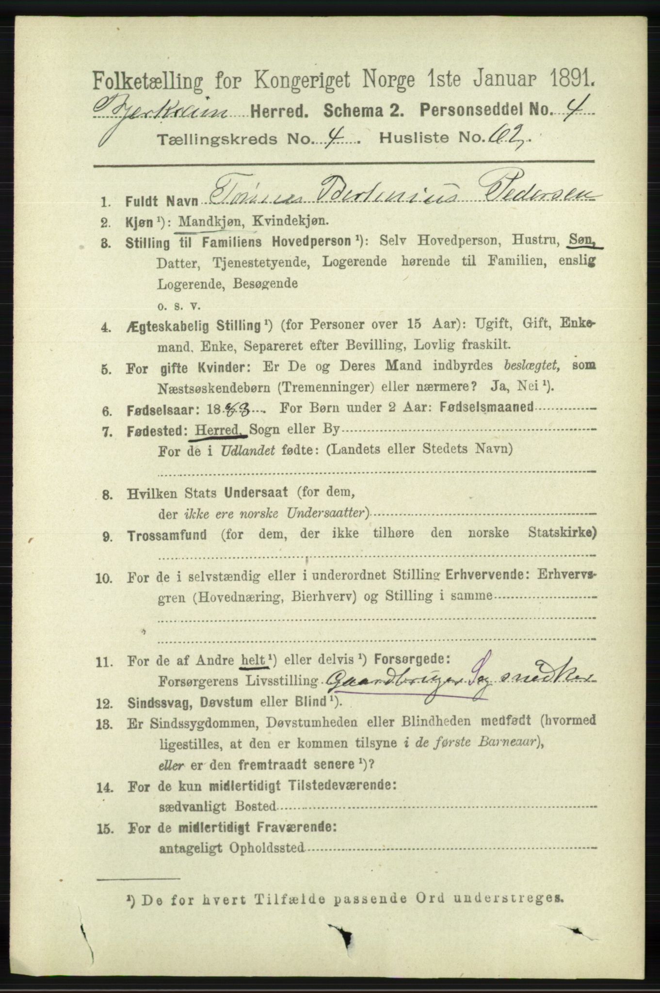 RA, 1891 census for 1114 Bjerkreim, 1891, p. 1649