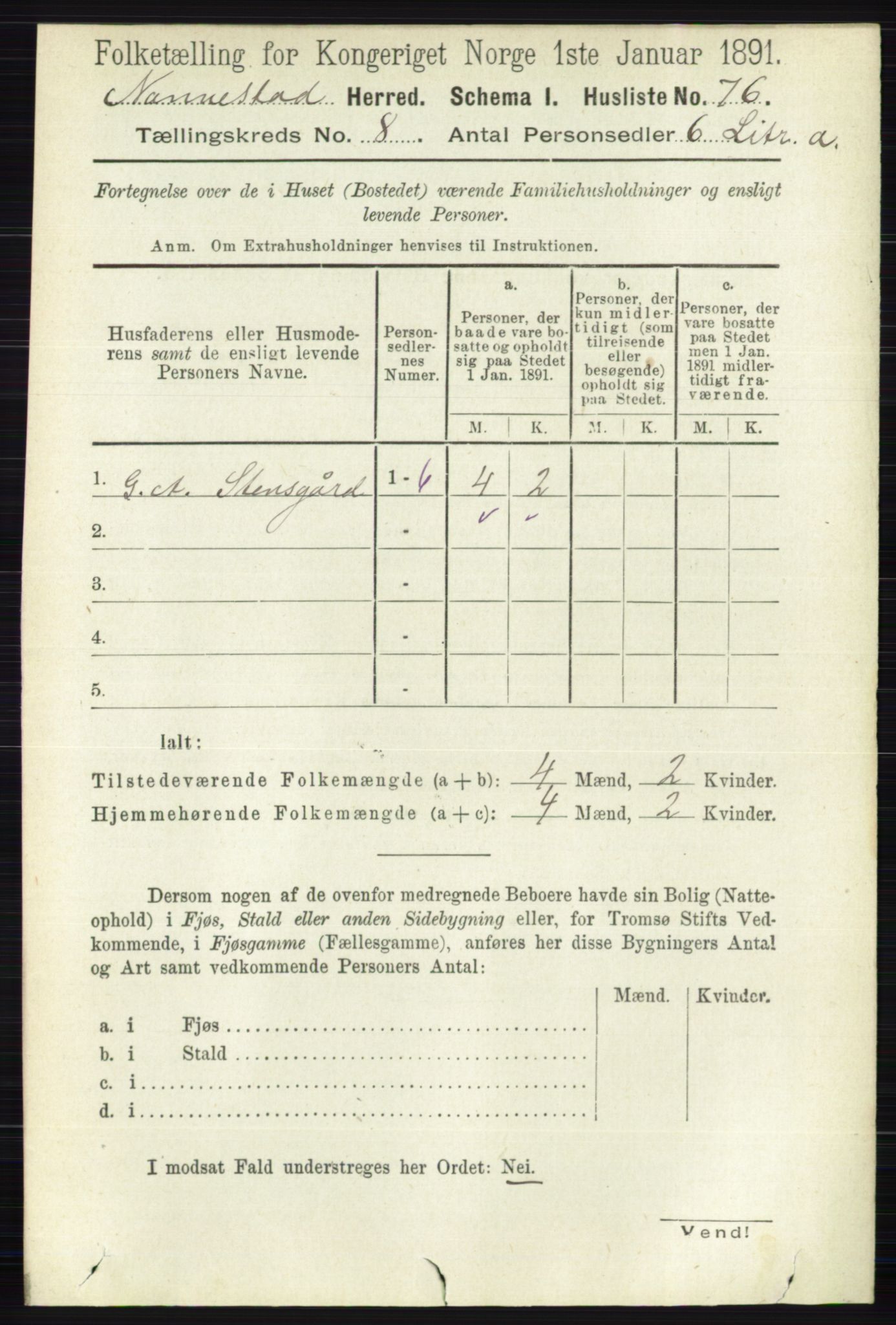 RA, 1891 census for 0238 Nannestad, 1891, p. 4408