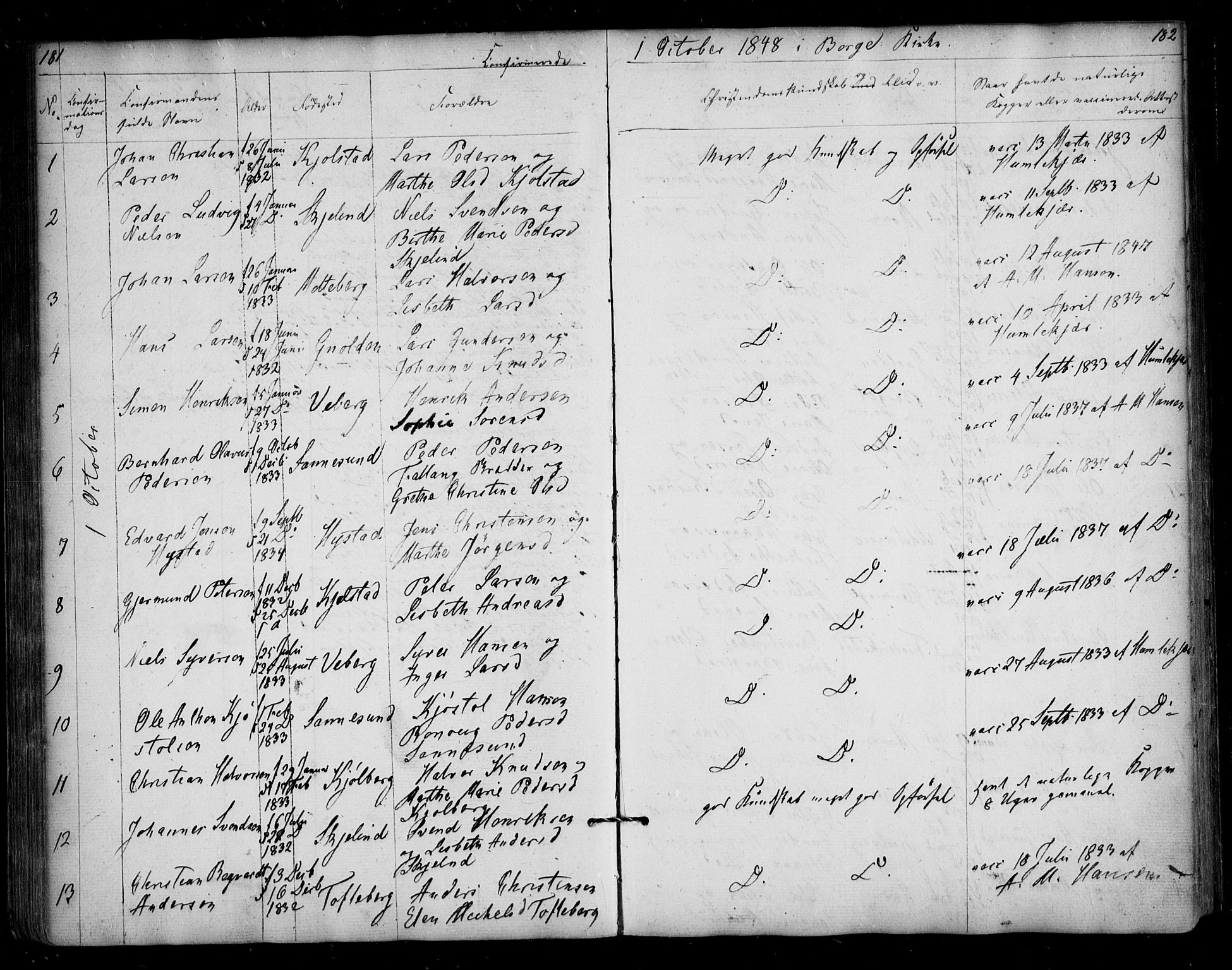 Borge prestekontor Kirkebøker, AV/SAO-A-10903/F/Fa/L0005: Parish register (official) no. I 5, 1848-1860, p. 181-182