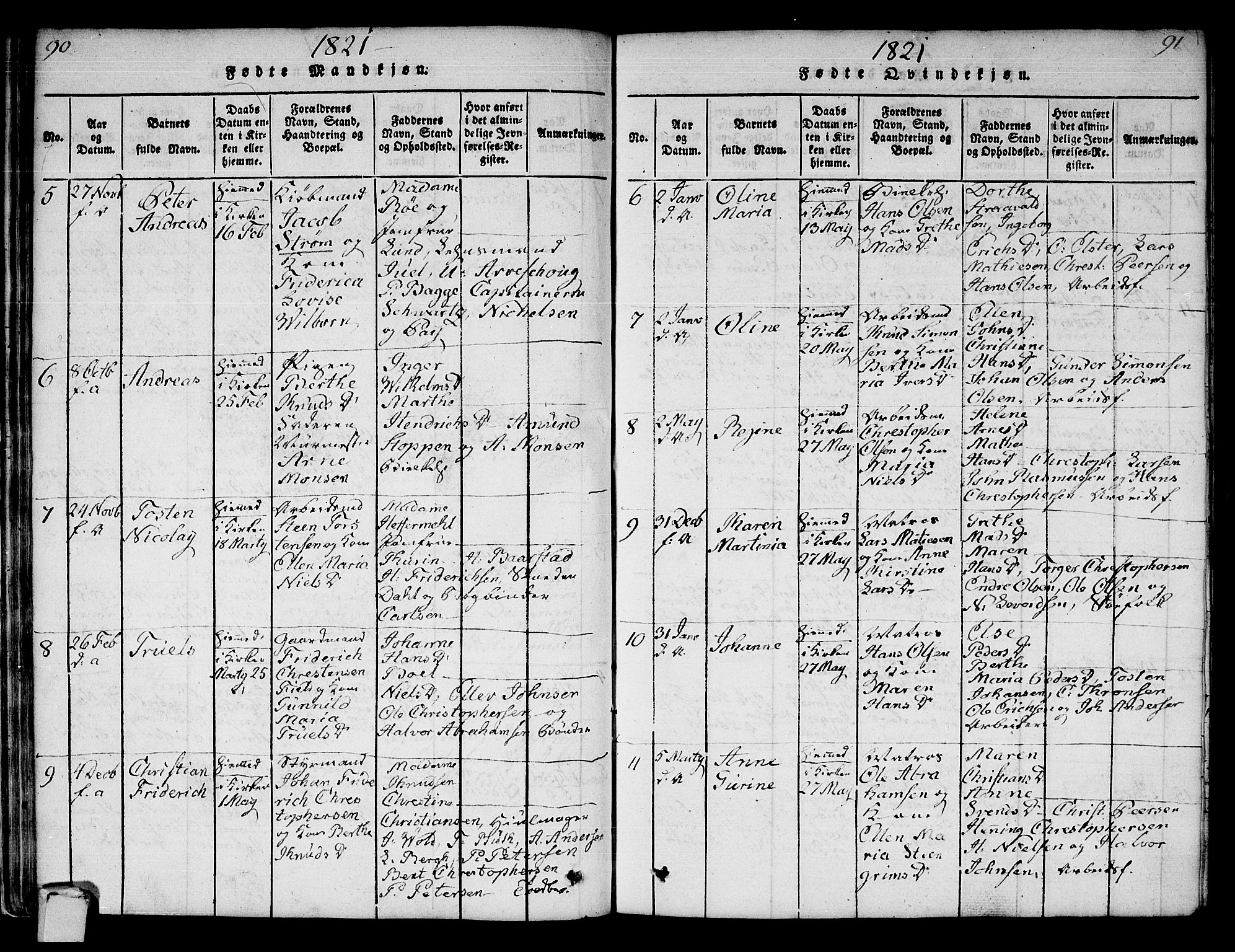 Strømsø kirkebøker, AV/SAKO-A-246/F/Fa/L0011: Parish register (official) no. I 11, 1815-1829, p. 90-91