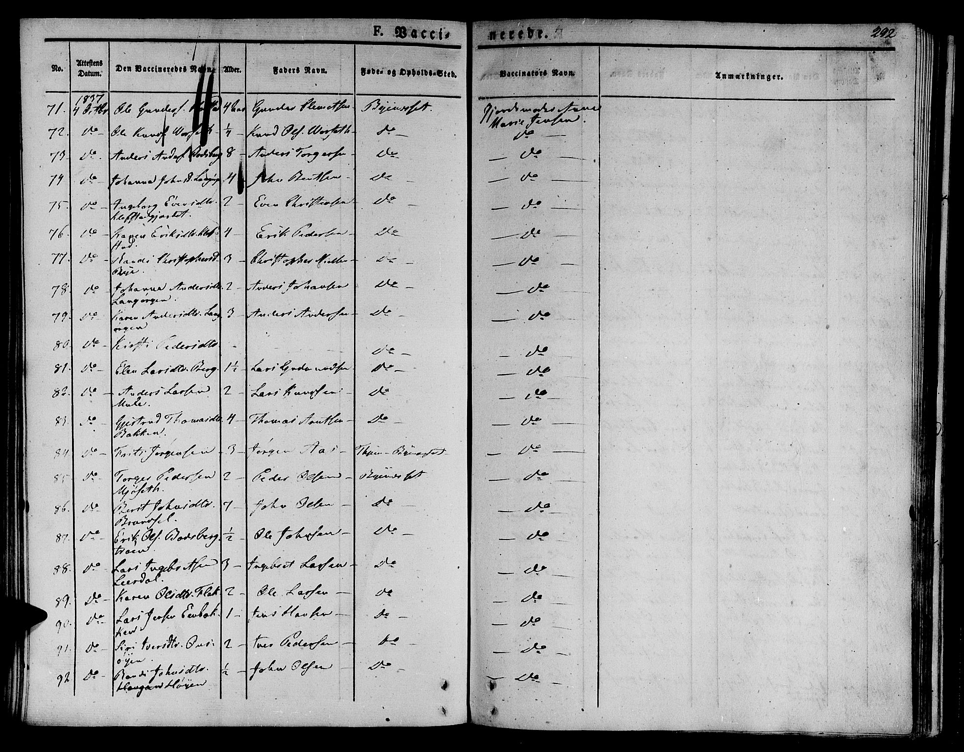 Ministerialprotokoller, klokkerbøker og fødselsregistre - Sør-Trøndelag, AV/SAT-A-1456/612/L0374: Parish register (official) no. 612A07 /1, 1829-1845, p. 292