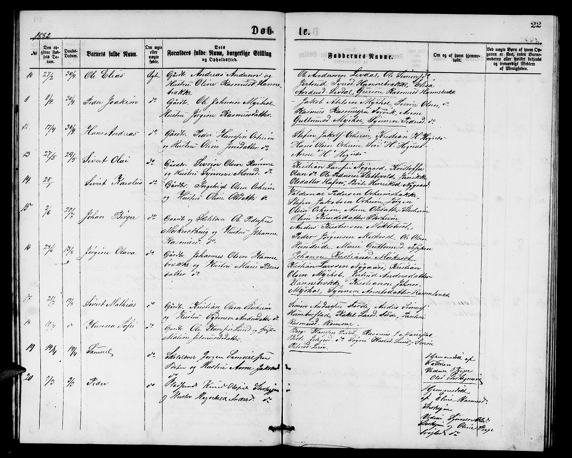 Eid sokneprestembete, AV/SAB-A-82301/H/Hab/Habc/L0001: Parish register (copy) no. C 1, 1877-1886, p. 22