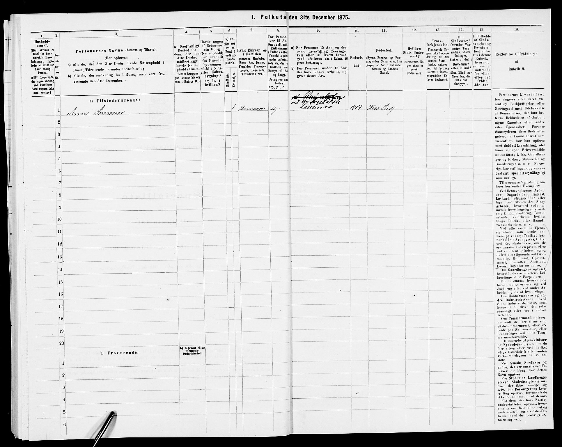 SAK, 1875 census for 0922P Hisøy, 1875, p. 279