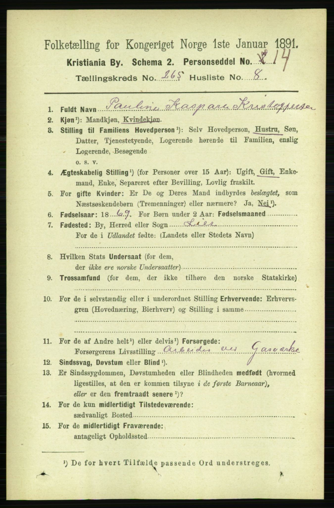 RA, 1891 census for 0301 Kristiania, 1891, p. 161095