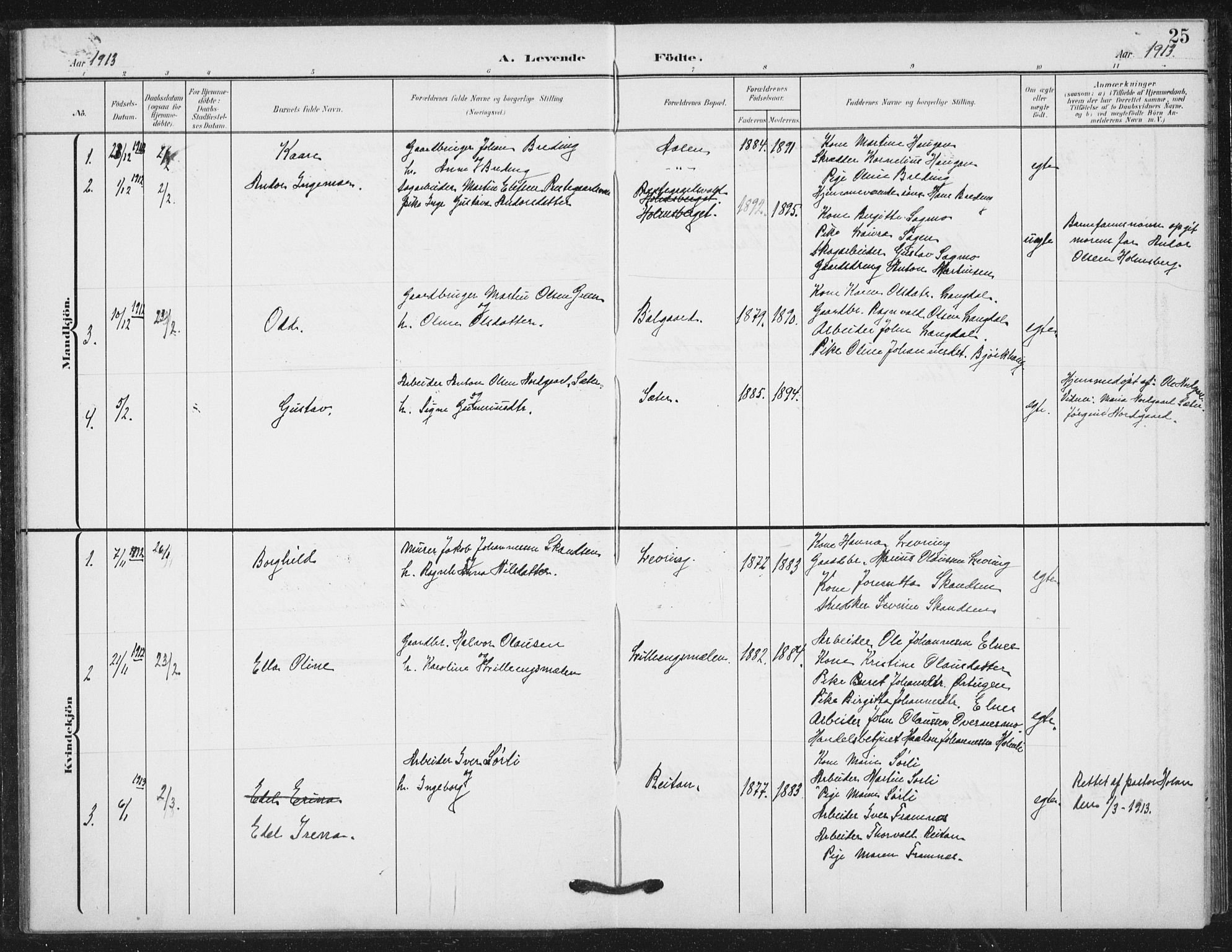 Ministerialprotokoller, klokkerbøker og fødselsregistre - Nord-Trøndelag, SAT/A-1458/724/L0264: Parish register (official) no. 724A02, 1908-1915, p. 25