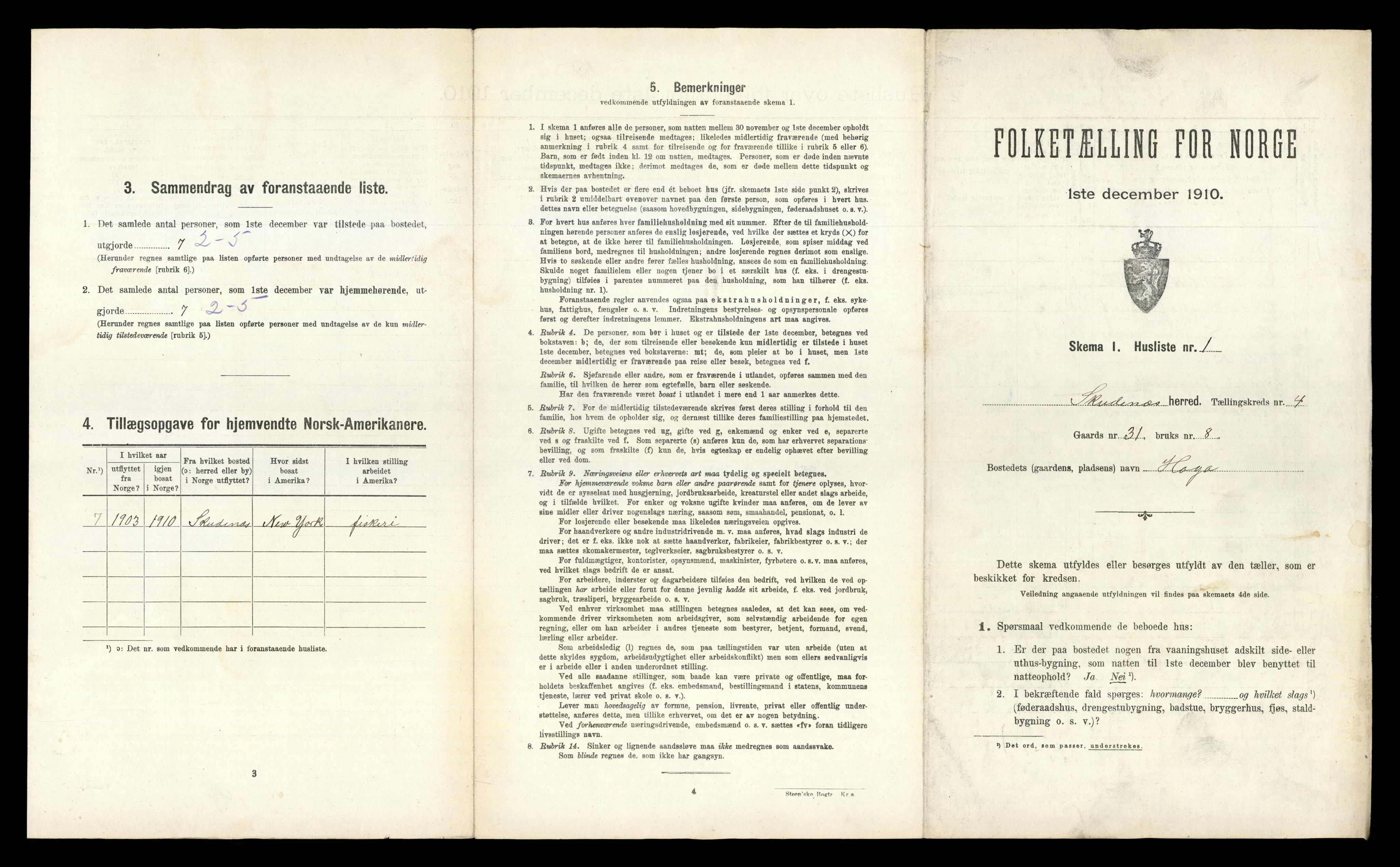 RA, 1910 census for Skudenes, 1910, p. 471