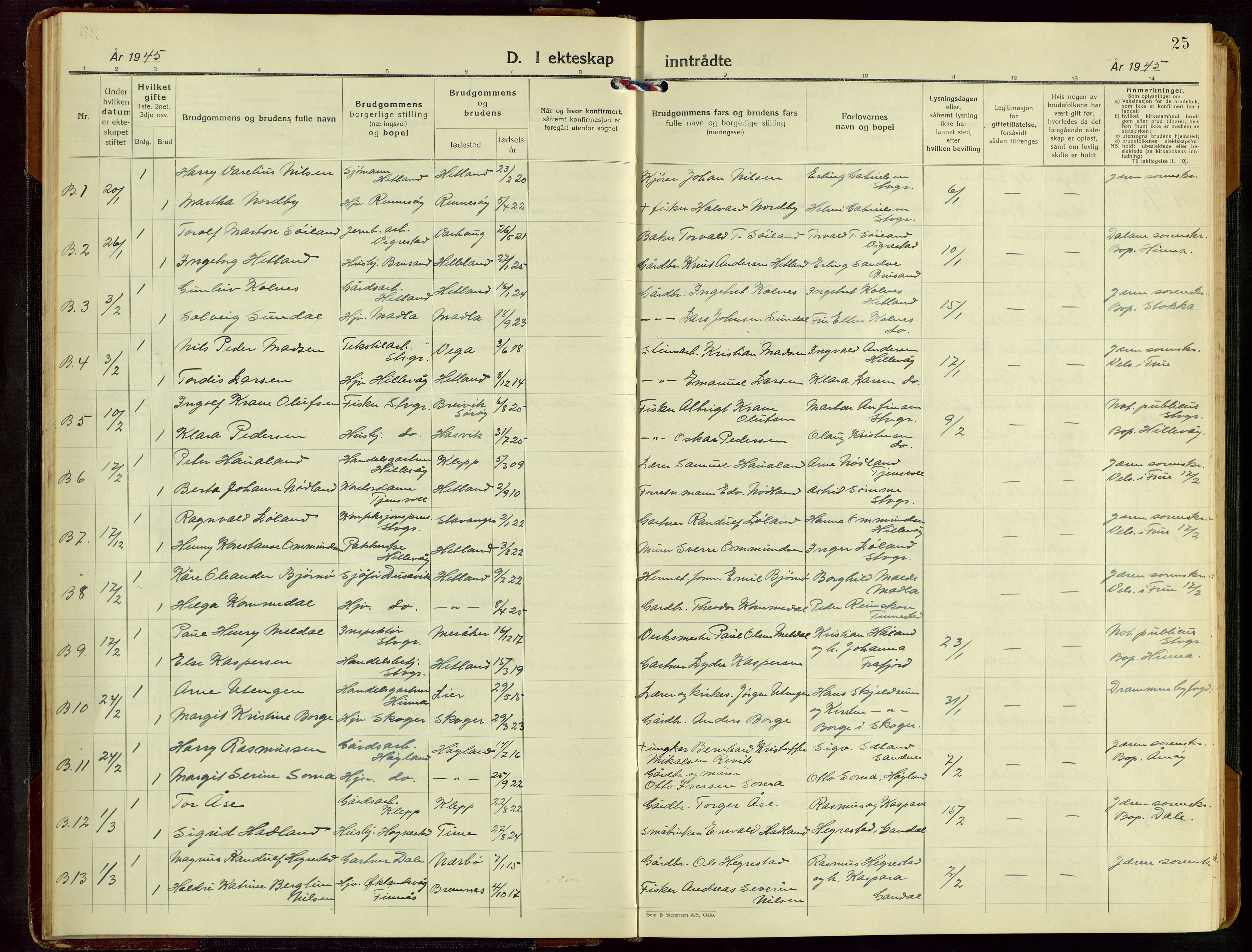 Hetland sokneprestkontor, AV/SAST-A-101826/30/30BB/L0016: Parish register (copy) no. B 16, 1942-1960, p. 25