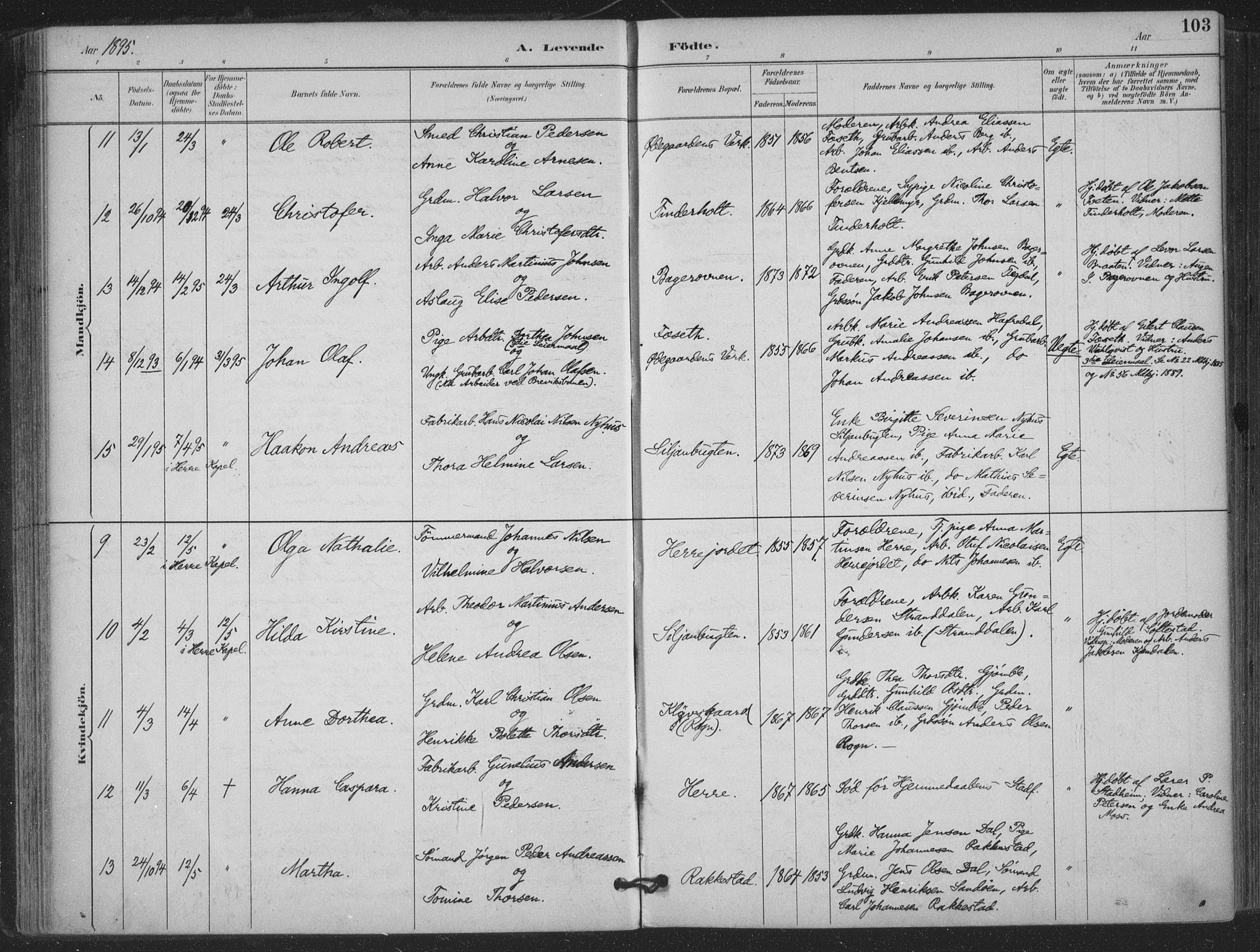 Bamble kirkebøker, AV/SAKO-A-253/F/Fa/L0008: Parish register (official) no. I 8, 1888-1900, p. 103