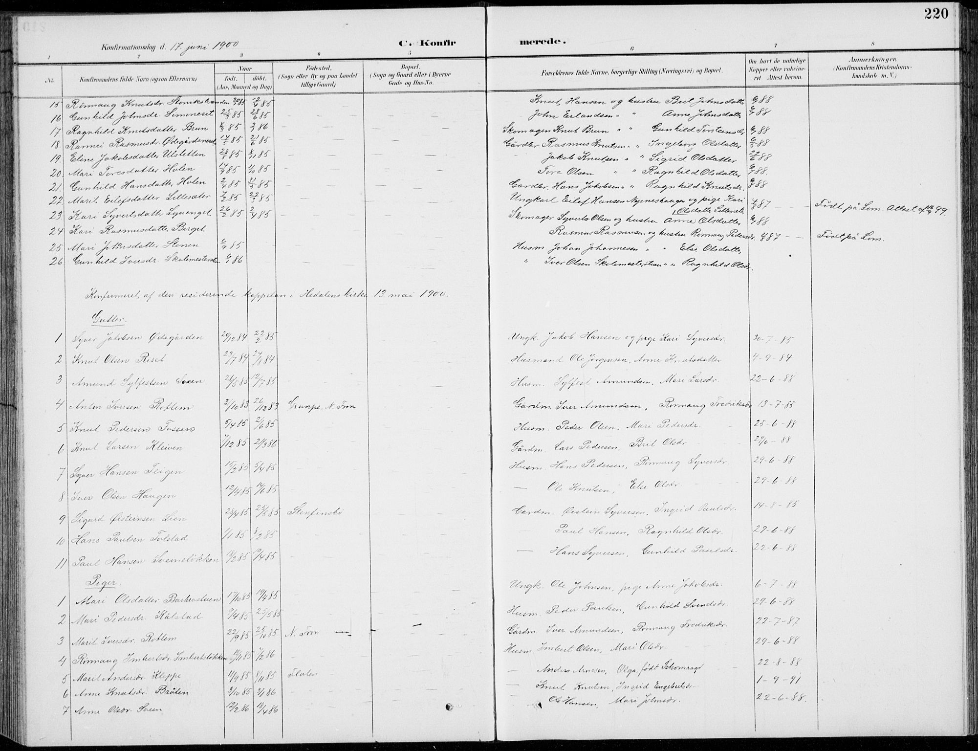Vågå prestekontor, SAH/PREST-076/H/Ha/Hab/L0002: Parish register (copy) no. 2, 1894-1939, p. 220