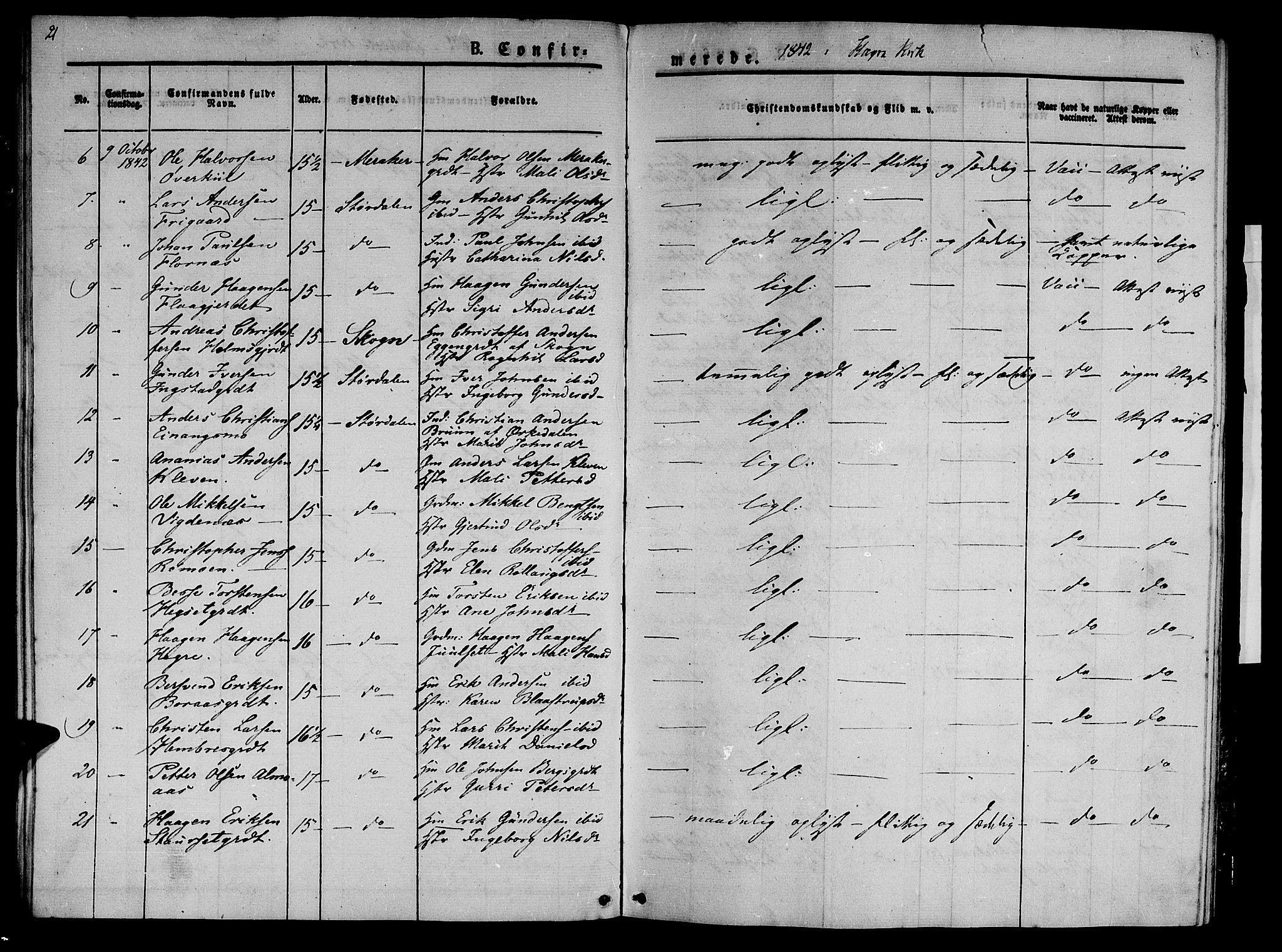 Ministerialprotokoller, klokkerbøker og fødselsregistre - Nord-Trøndelag, AV/SAT-A-1458/709/L0073: Parish register (official) no. 709A13, 1841-1844, p. 21