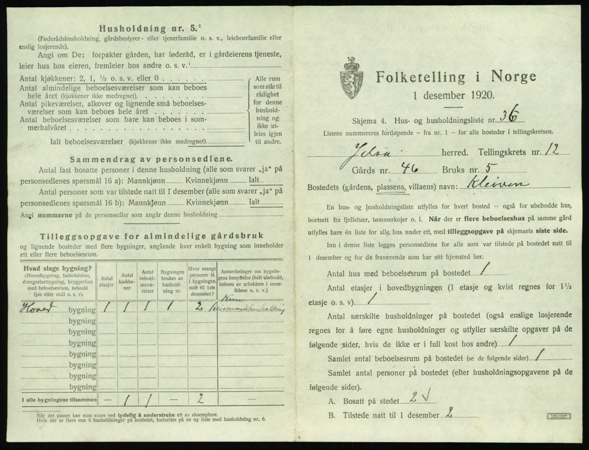 SAST, 1920 census for Jelsa, 1920, p. 660