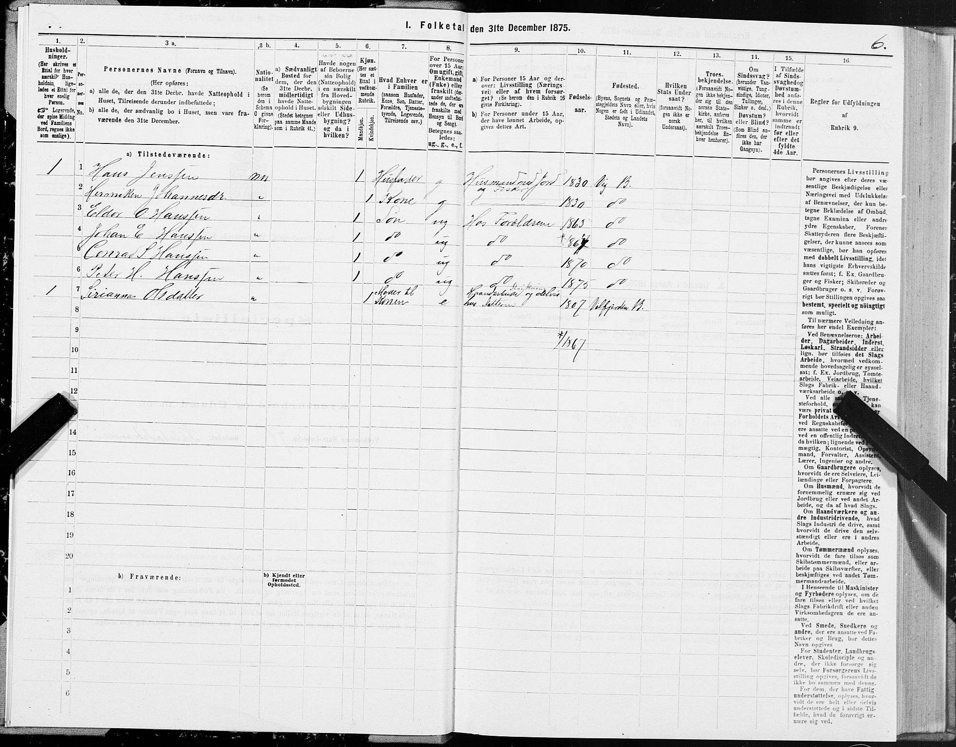 SAT, 1875 census for 1814P Brønnøy, 1875, p. 1006