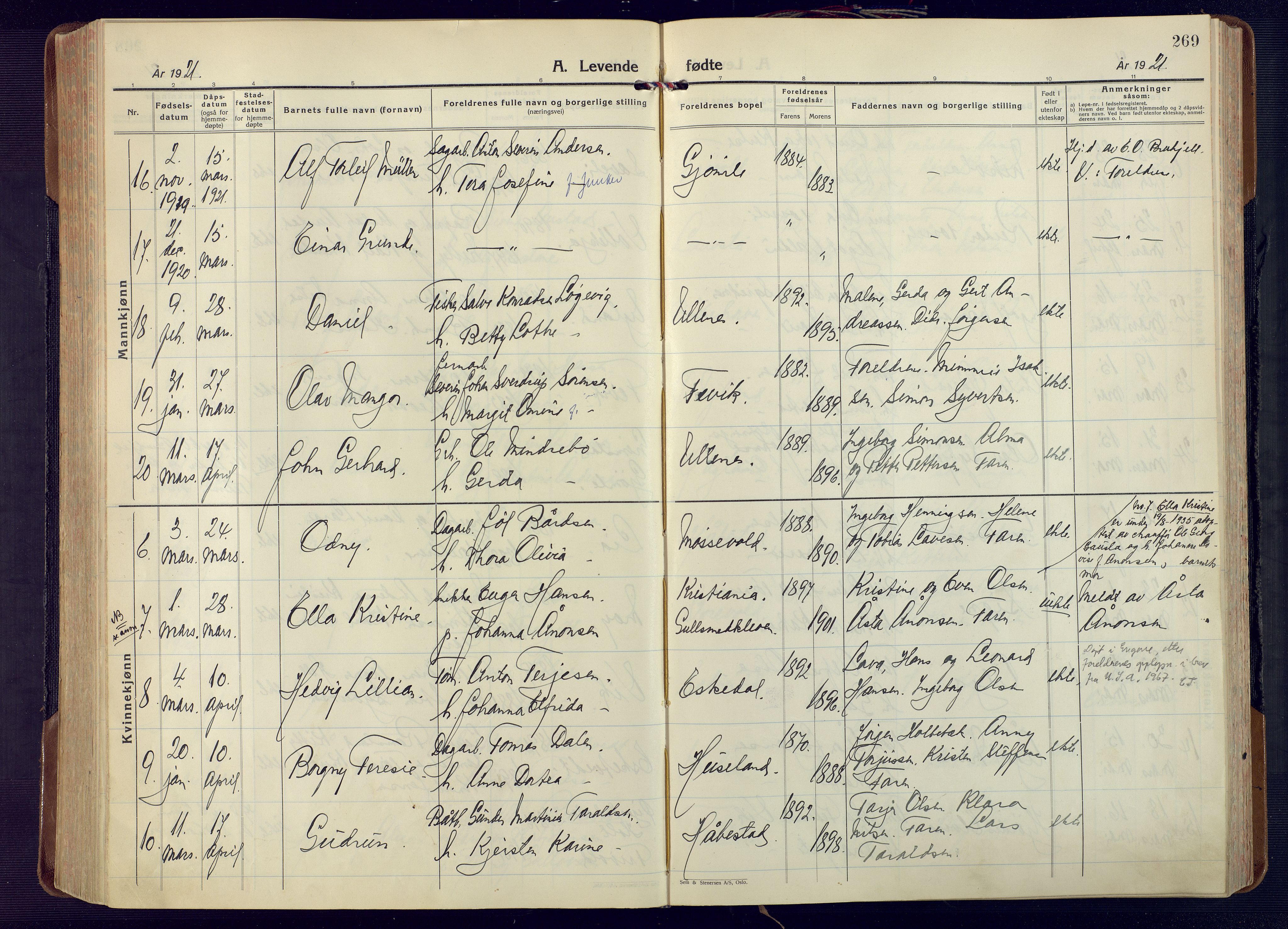 Fjære sokneprestkontor, AV/SAK-1111-0011/F/Fa/L0004: Parish register (official) no. A 4, 1902-1925, p. 269