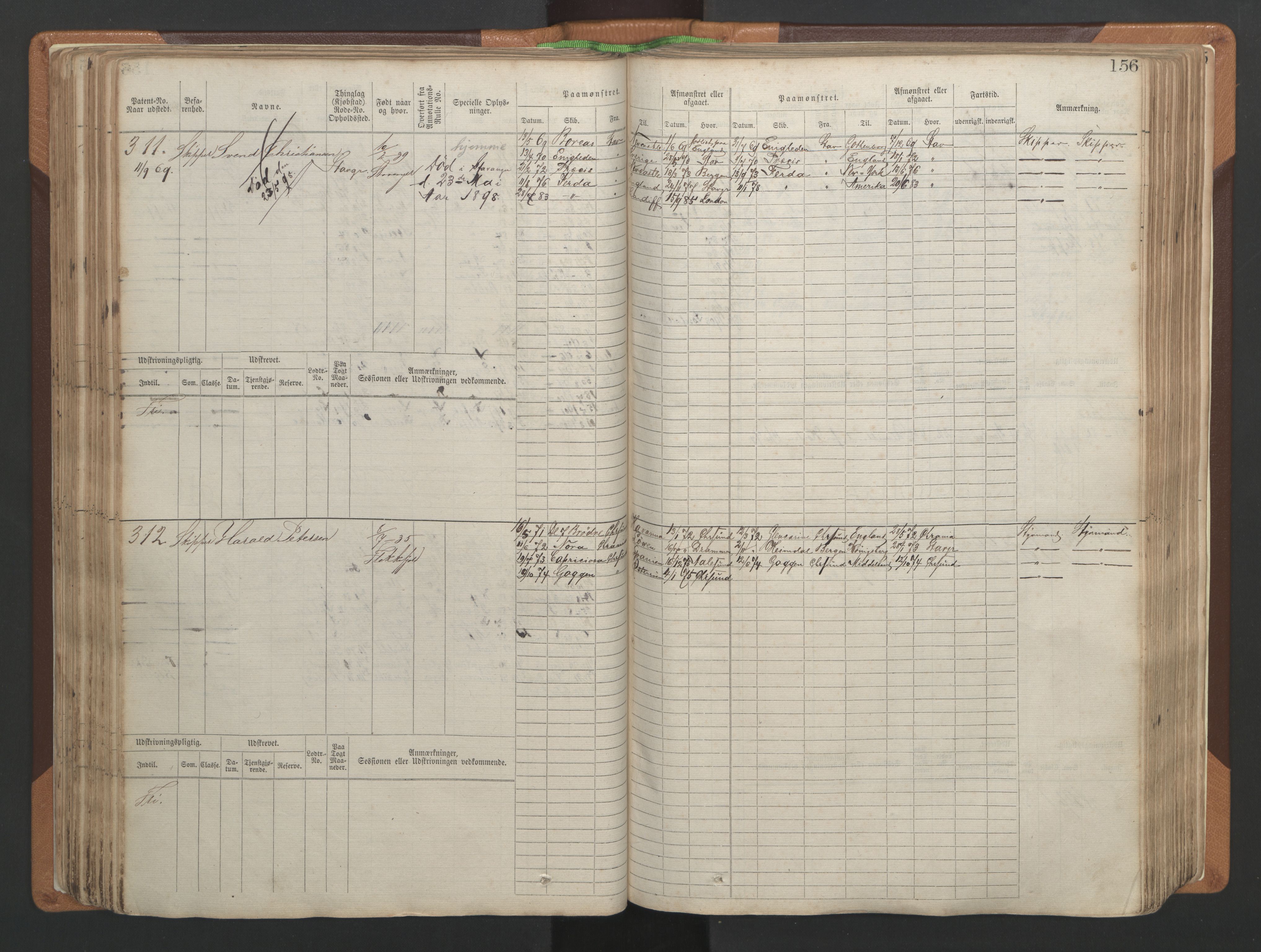 Stavanger sjømannskontor, AV/SAST-A-102006/F/Fb/Fbb/L0004: Sjøfartshovedrulle, patentnr. 1-792 (del 1), 1869-1880, p. 160