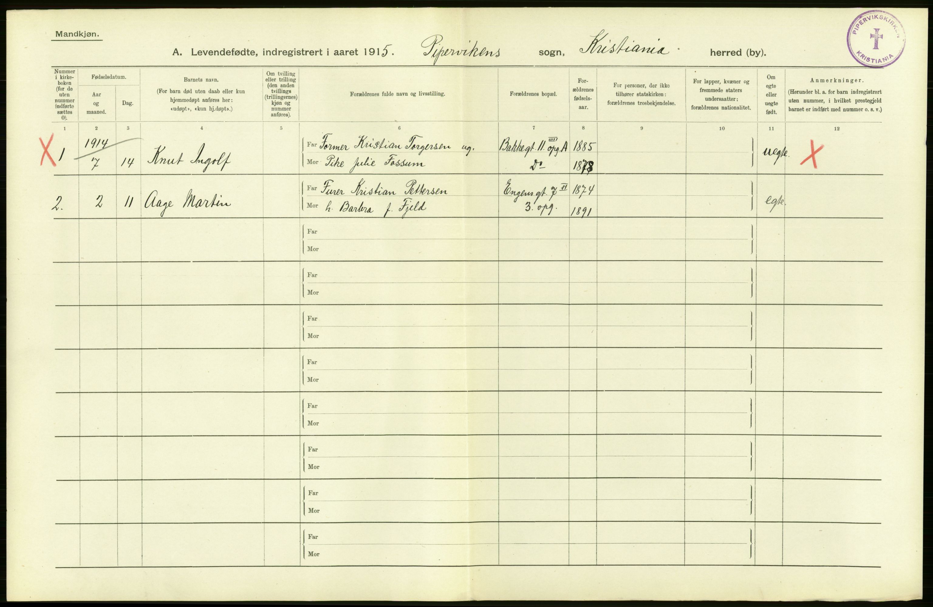 Statistisk sentralbyrå, Sosiodemografiske emner, Befolkning, RA/S-2228/D/Df/Dfb/Dfbe/L0006: Kristiania: Levendefødte menn og kvinner., 1915, p. 302