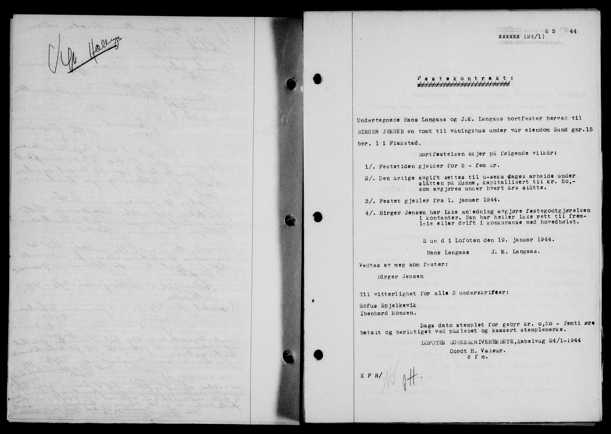 Lofoten sorenskriveri, SAT/A-0017/1/2/2C/L0012a: Mortgage book no. 12a, 1943-1944, Diary no: : 65/1944
