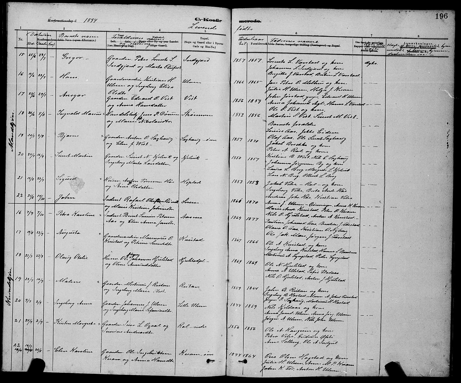 Ministerialprotokoller, klokkerbøker og fødselsregistre - Nord-Trøndelag, AV/SAT-A-1458/730/L0301: Parish register (copy) no. 730C04, 1880-1897, p. 196