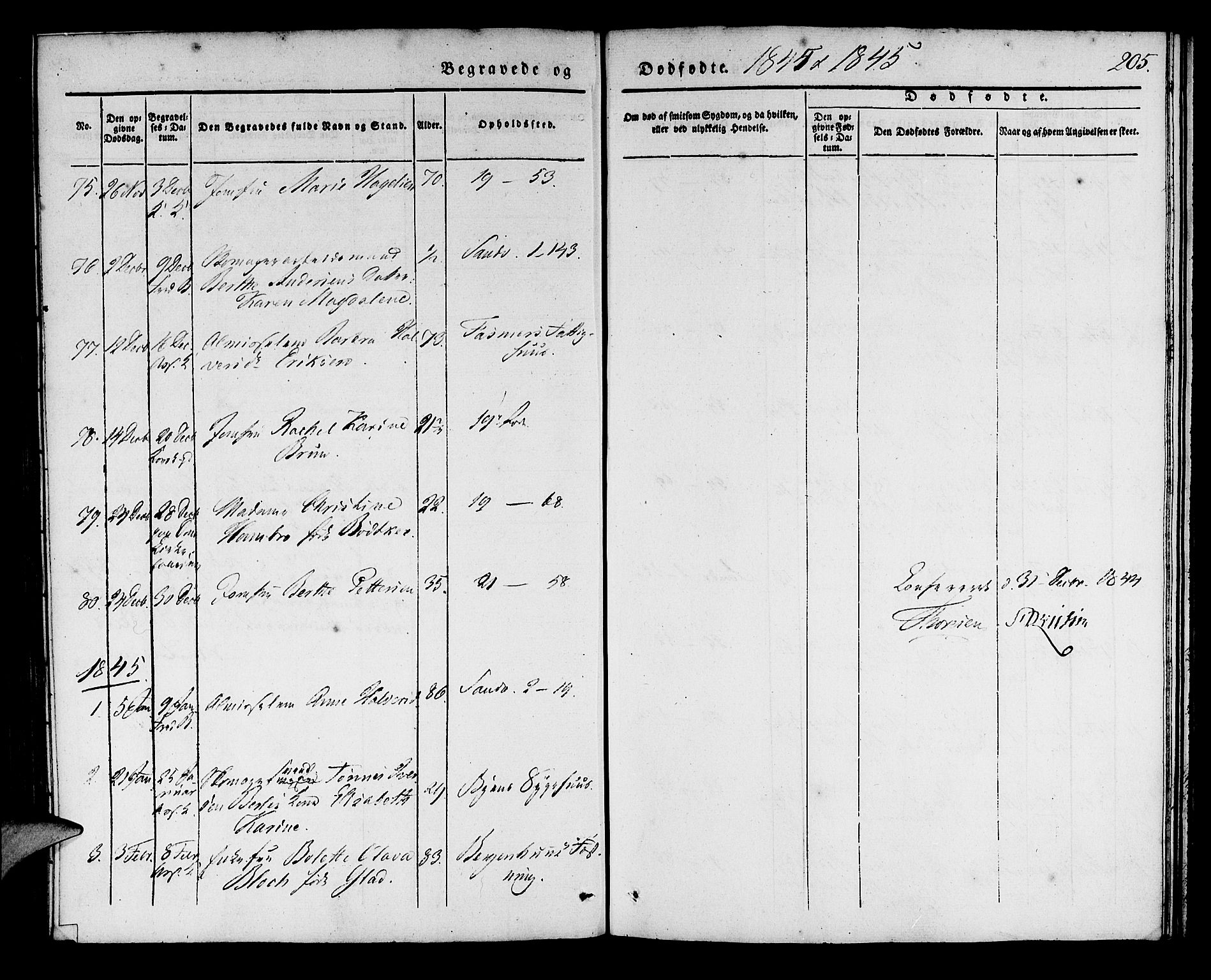 Korskirken sokneprestembete, SAB/A-76101/H/Haa/L0043: Parish register (official) no. E 1, 1834-1848, p. 205