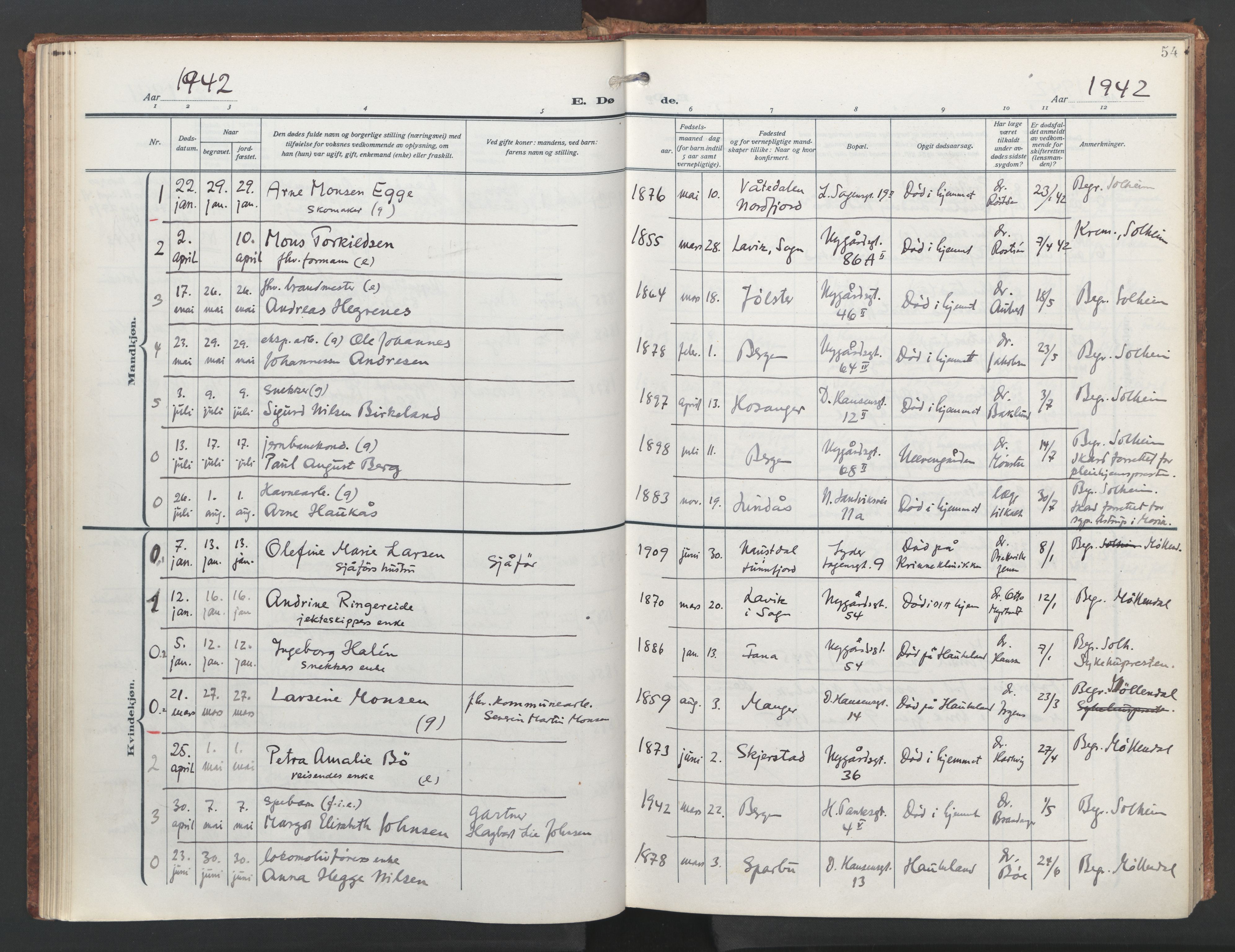 St. Jacob sokneprestembete, AV/SAB-A-78001/H/Haa/L0009: Parish register (official) no. D 1, 1917-1972, p. 54