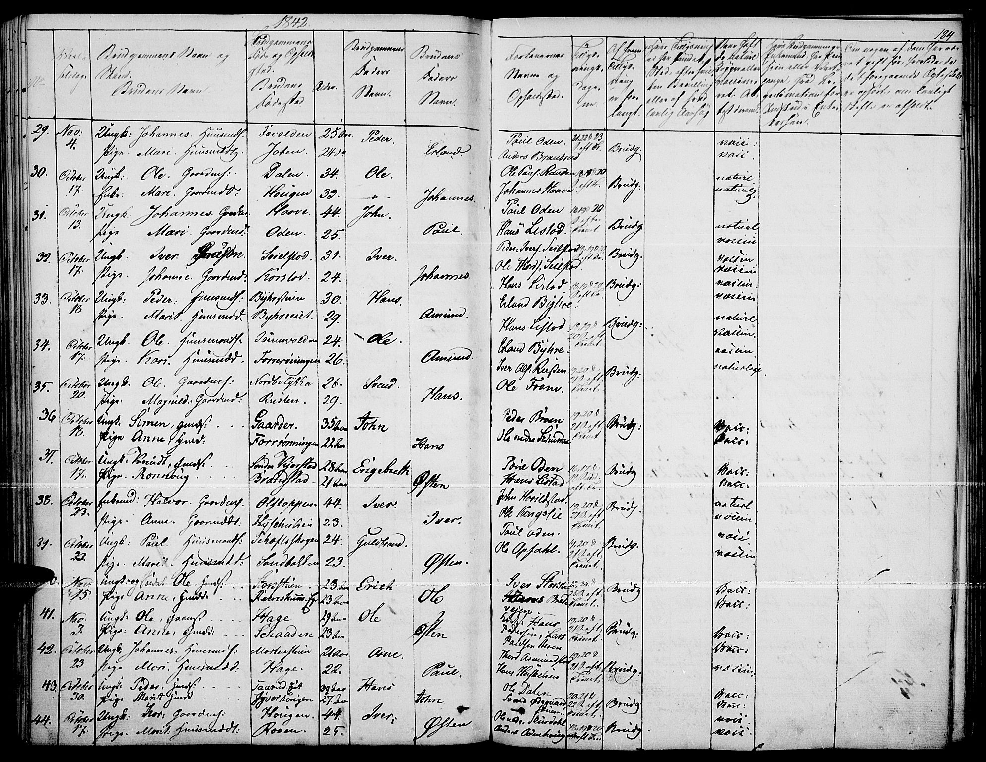 Fron prestekontor, SAH/PREST-078/H/Ha/Haa/L0004: Parish register (official) no. 4, 1839-1848, p. 184