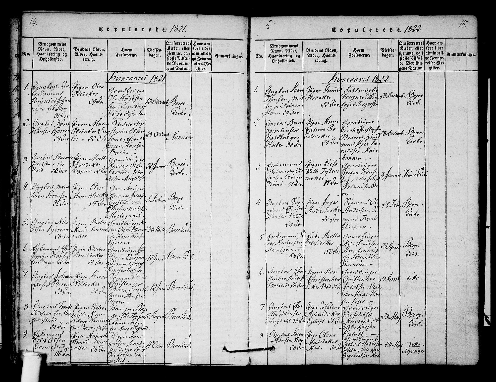 Borre kirkebøker, SAKO/A-338/F/Fa/L0004: Parish register (official) no. I 4, 1815-1845, p. 14-15