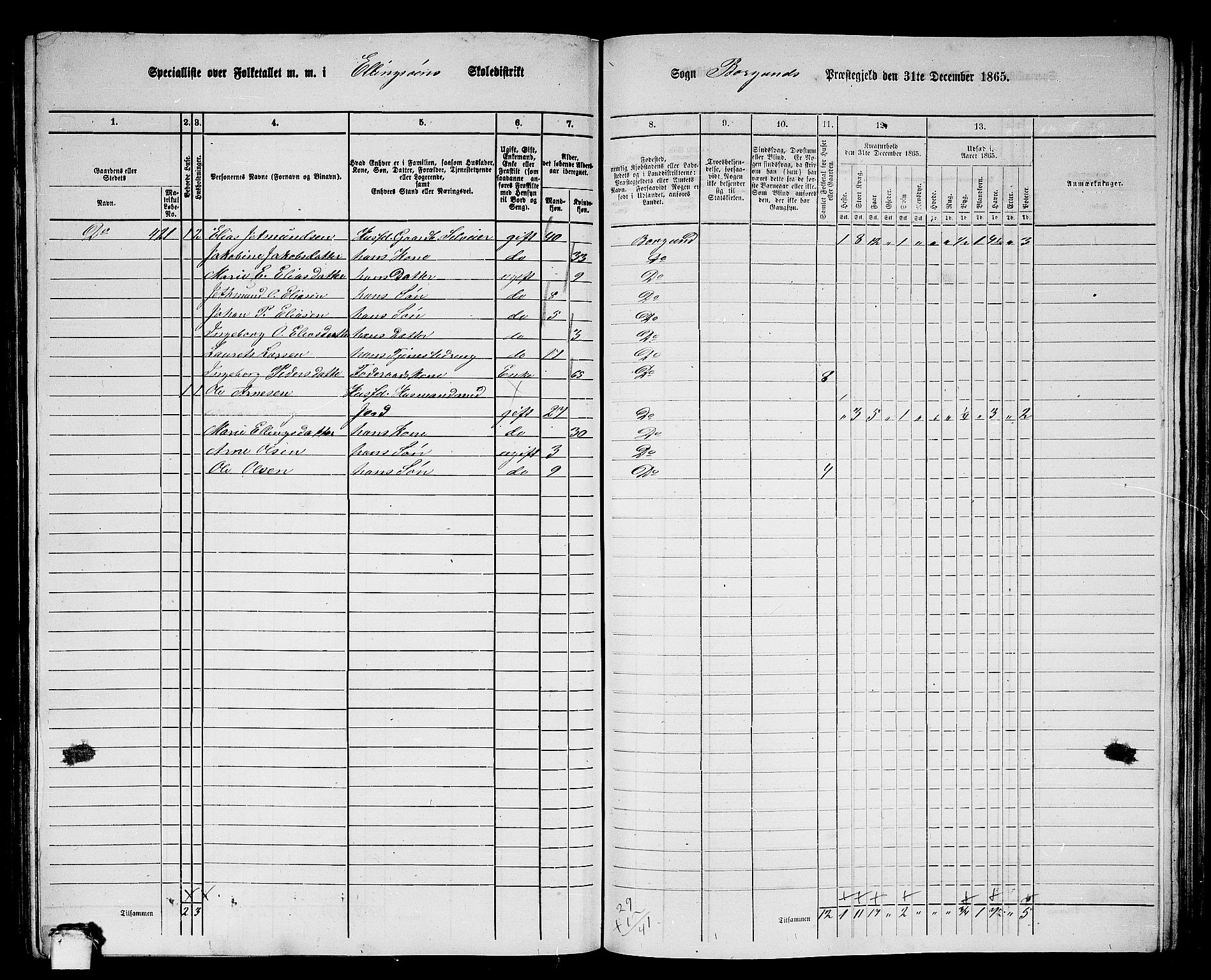 RA, 1865 census for Borgund, 1865, p. 210