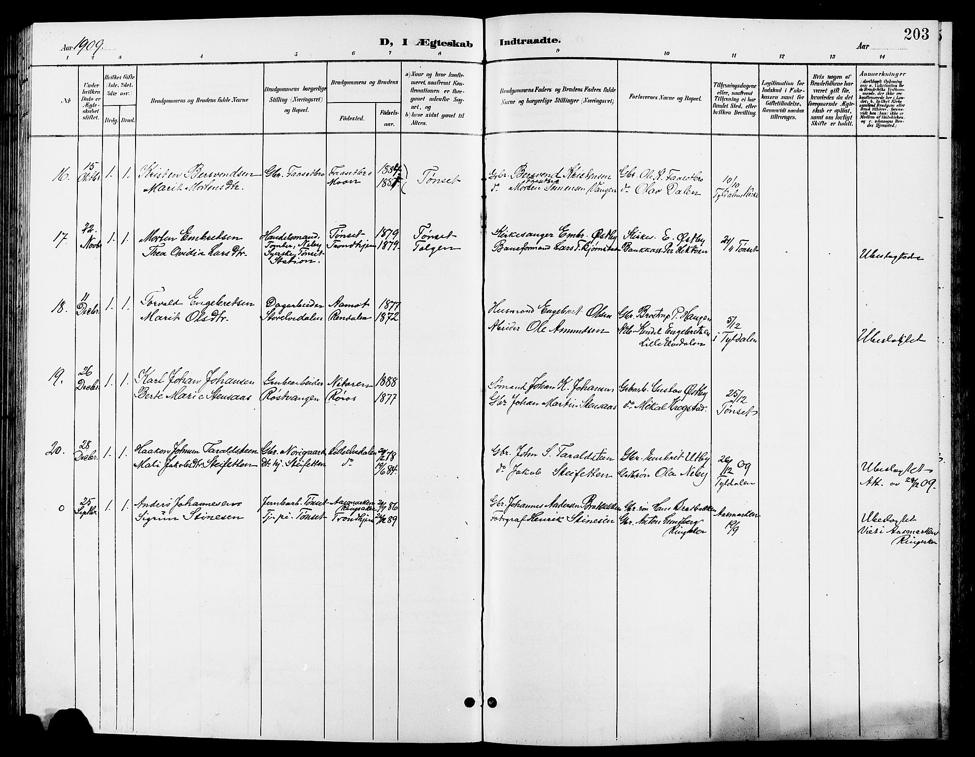 Tynset prestekontor, AV/SAH-PREST-058/H/Ha/Hab/L0009: Parish register (copy) no. 9, 1900-1914, p. 203