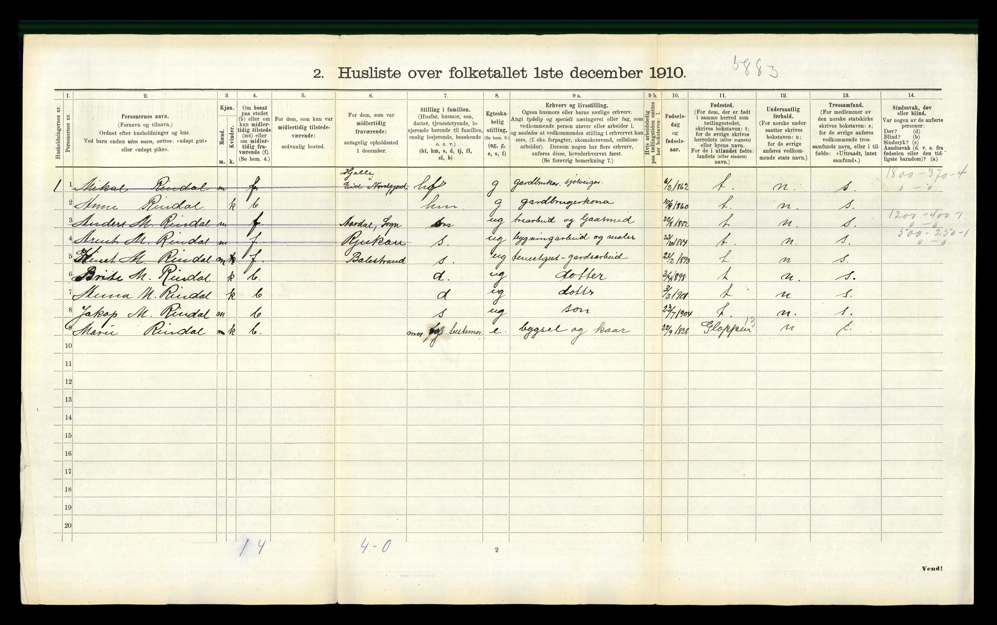 RA, 1910 census for Eid, 1910, p. 784