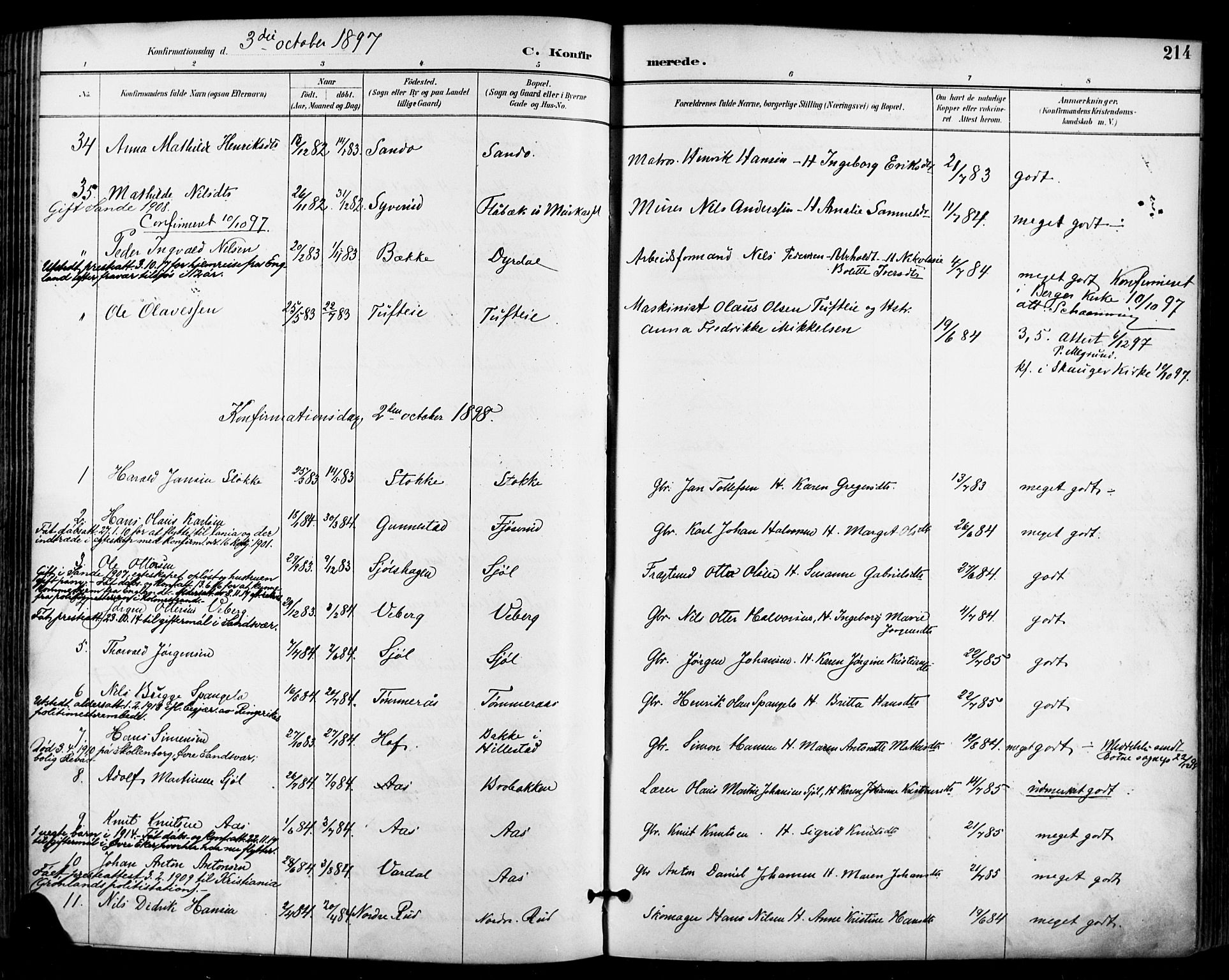 Sande Kirkebøker, SAKO/A-53/F/Fa/L0007: Parish register (official) no. 7, 1888-1903, p. 214