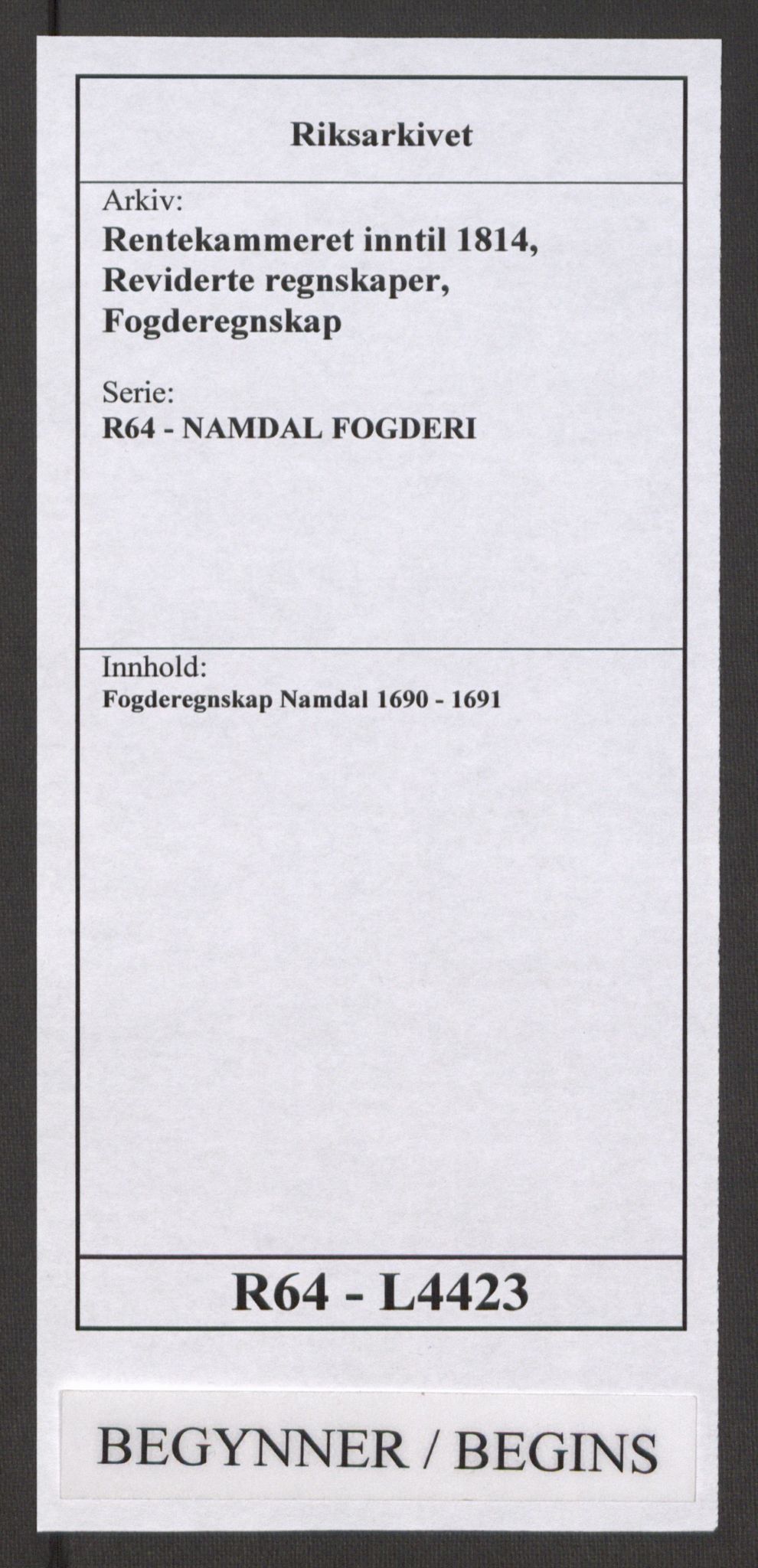 Rentekammeret inntil 1814, Reviderte regnskaper, Fogderegnskap, RA/EA-4092/R64/L4423: Fogderegnskap Namdal, 1690-1691, p. 1