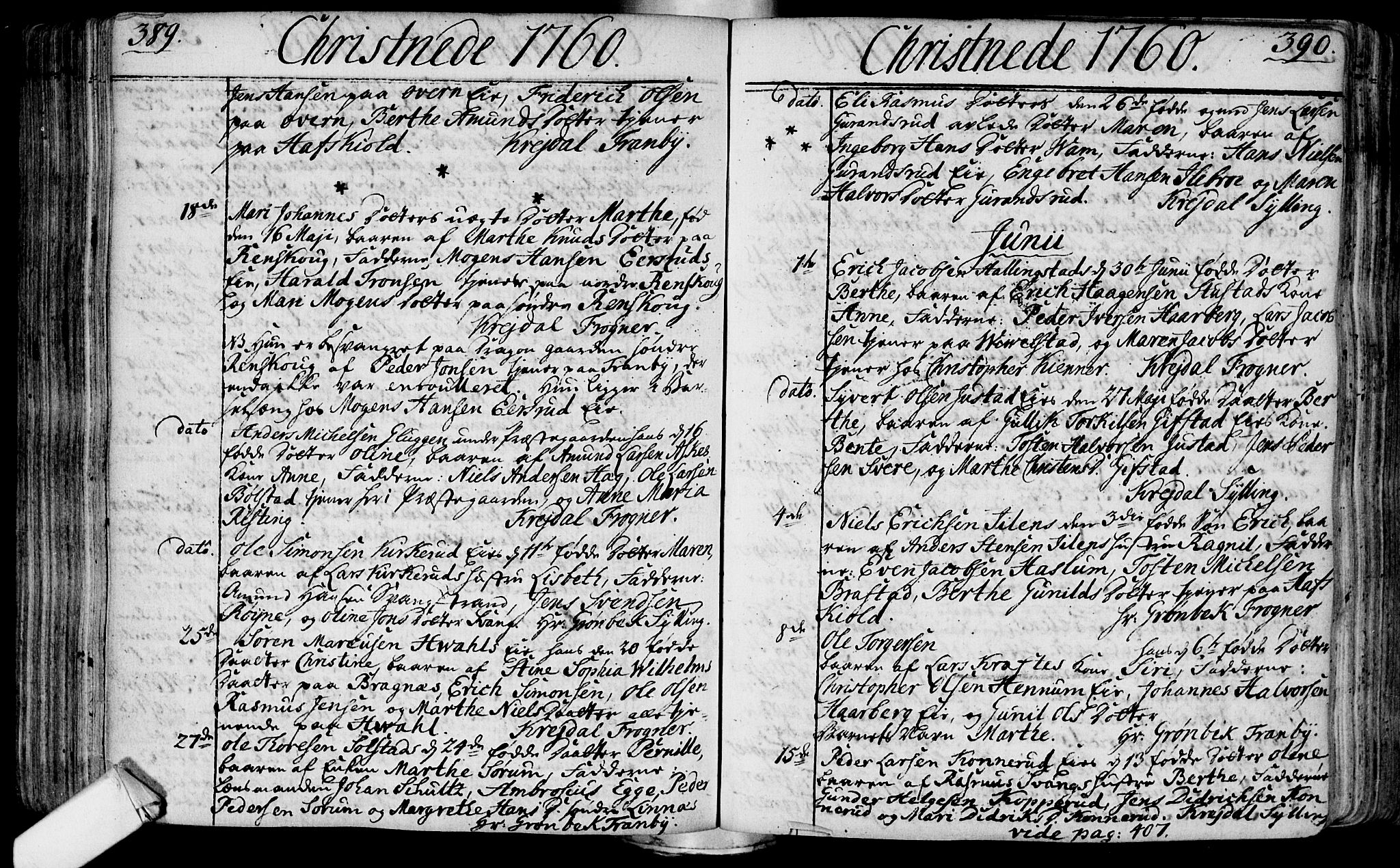 Lier kirkebøker, AV/SAKO-A-230/F/Fa/L0004: Parish register (official) no. I 4, 1749-1764, p. 389-390