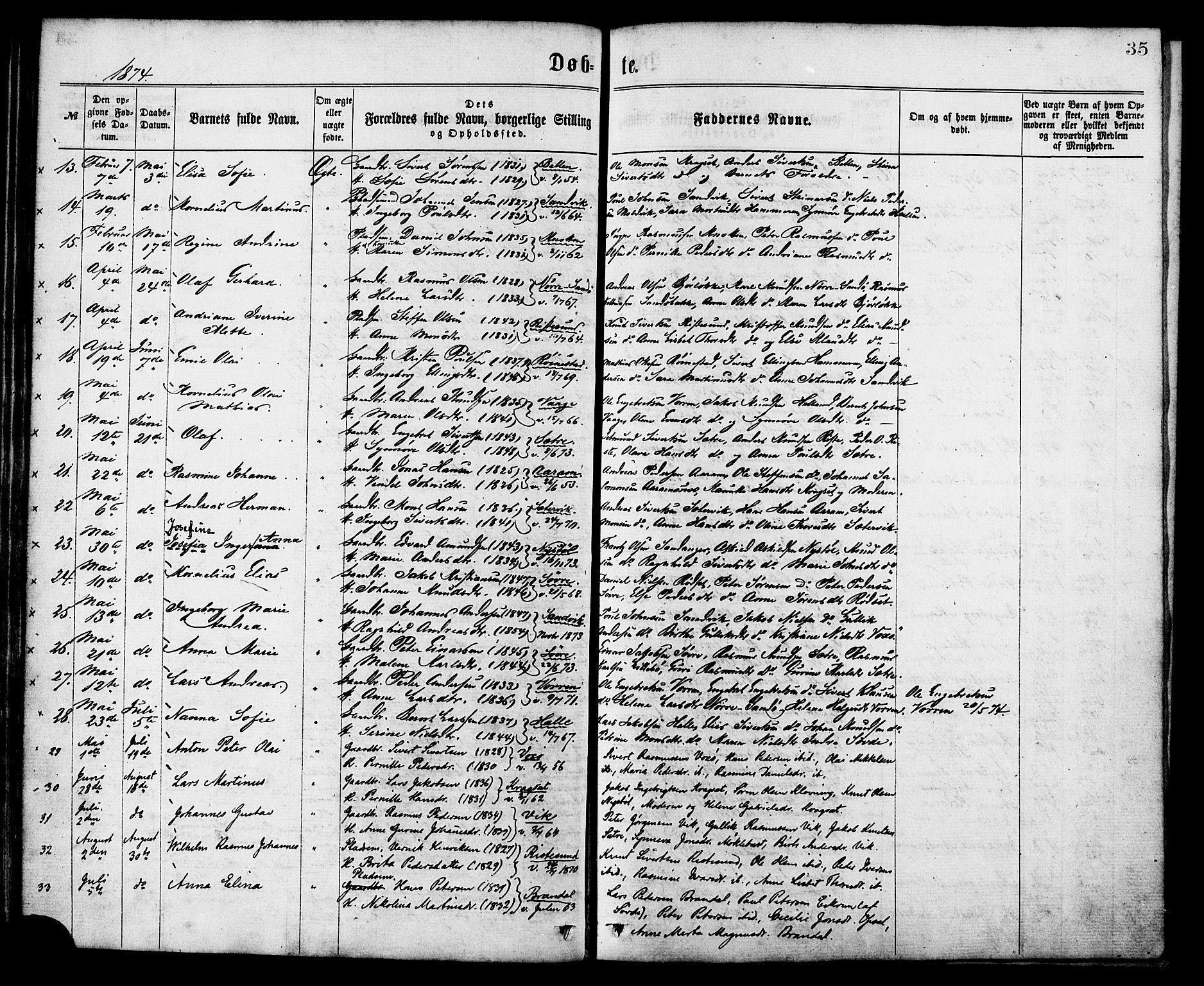 Ministerialprotokoller, klokkerbøker og fødselsregistre - Møre og Romsdal, AV/SAT-A-1454/503/L0035: Parish register (official) no. 503A03, 1865-1884, p. 35