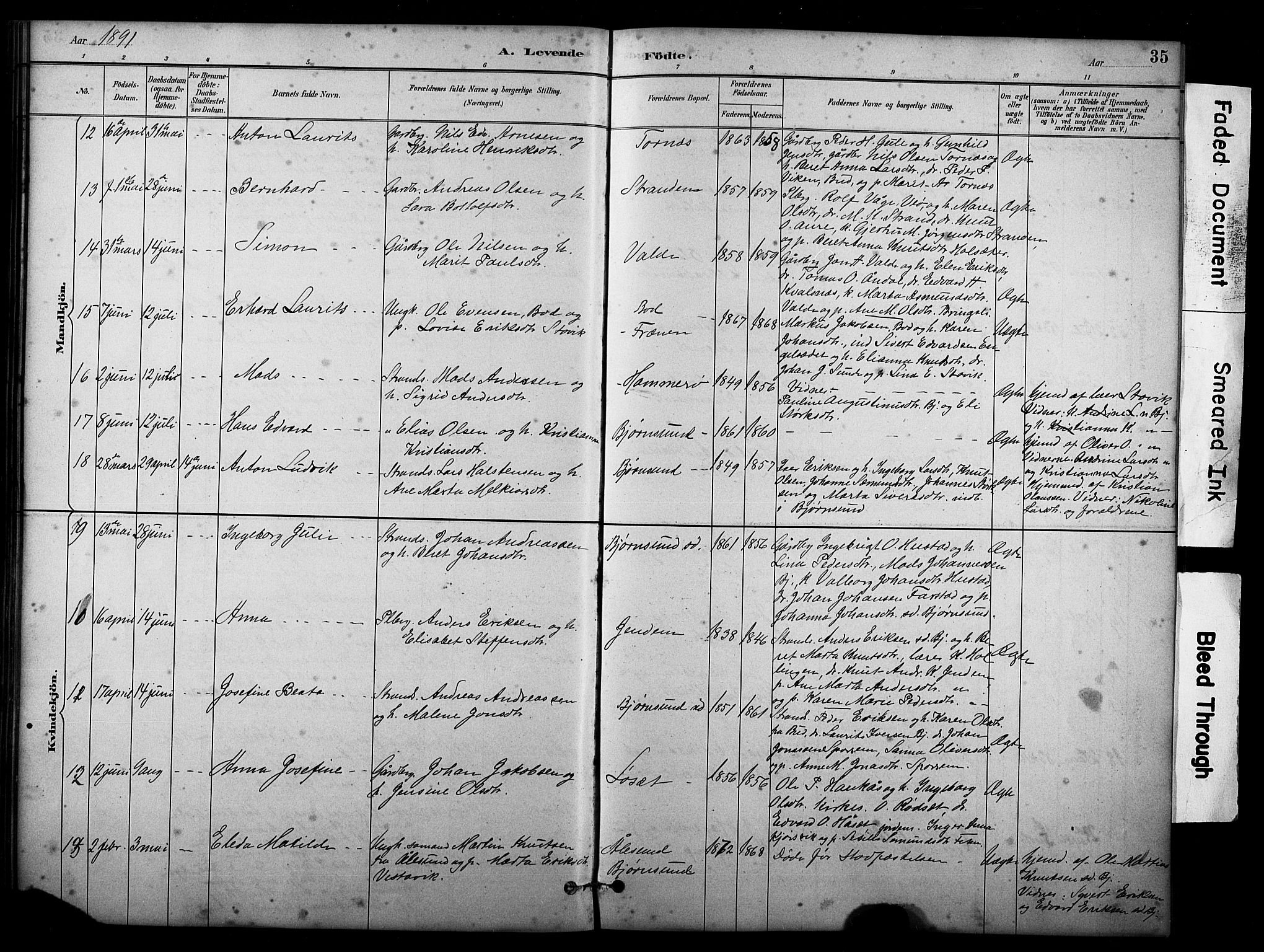 Ministerialprotokoller, klokkerbøker og fødselsregistre - Møre og Romsdal, AV/SAT-A-1454/565/L0755: Parish register (copy) no. 565C04, 1883-1903, p. 35