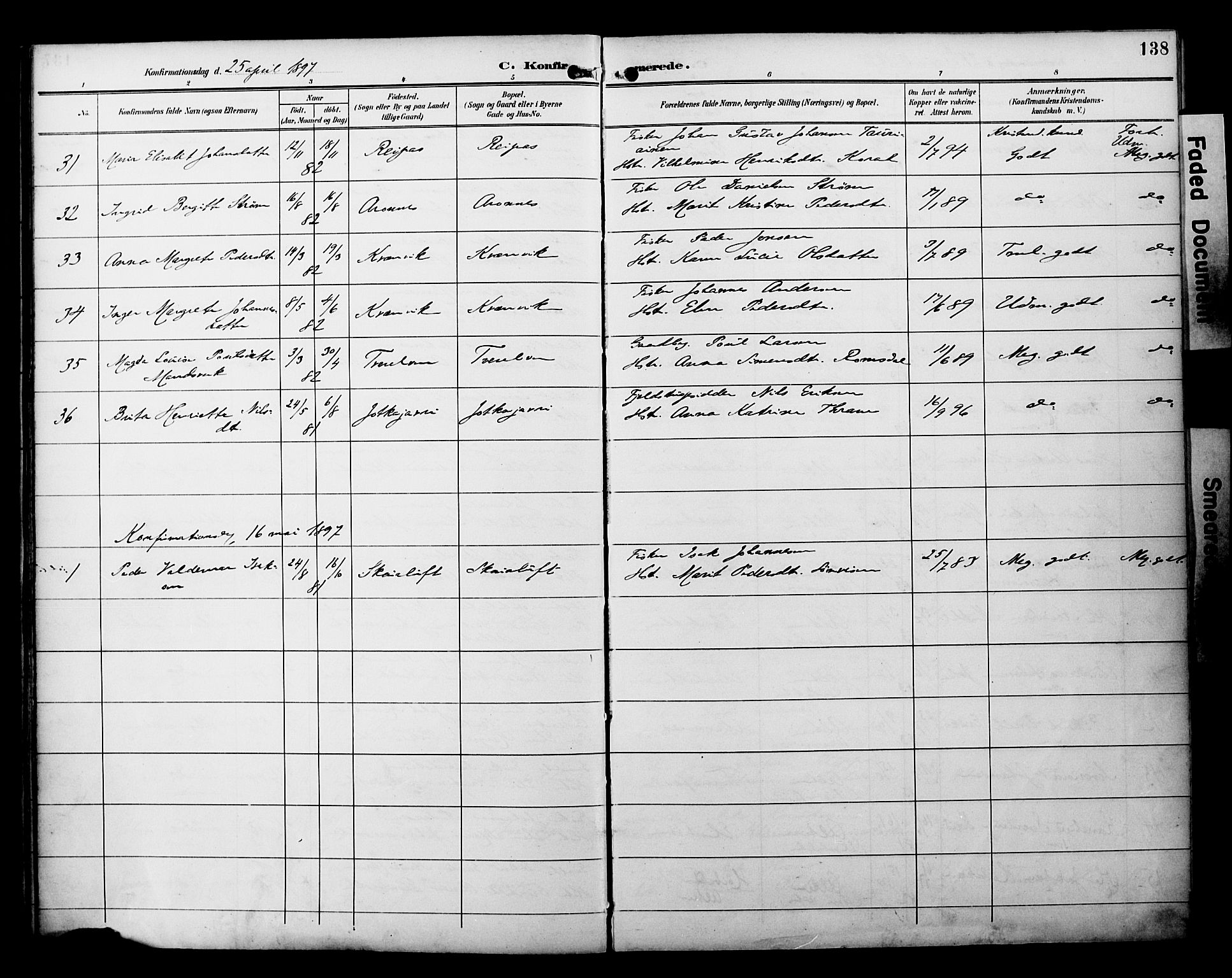 Alta sokneprestkontor, AV/SATØ-S-1338/H/Ha/L0003.kirke: Parish register (official) no. 3, 1892-1904, p. 138