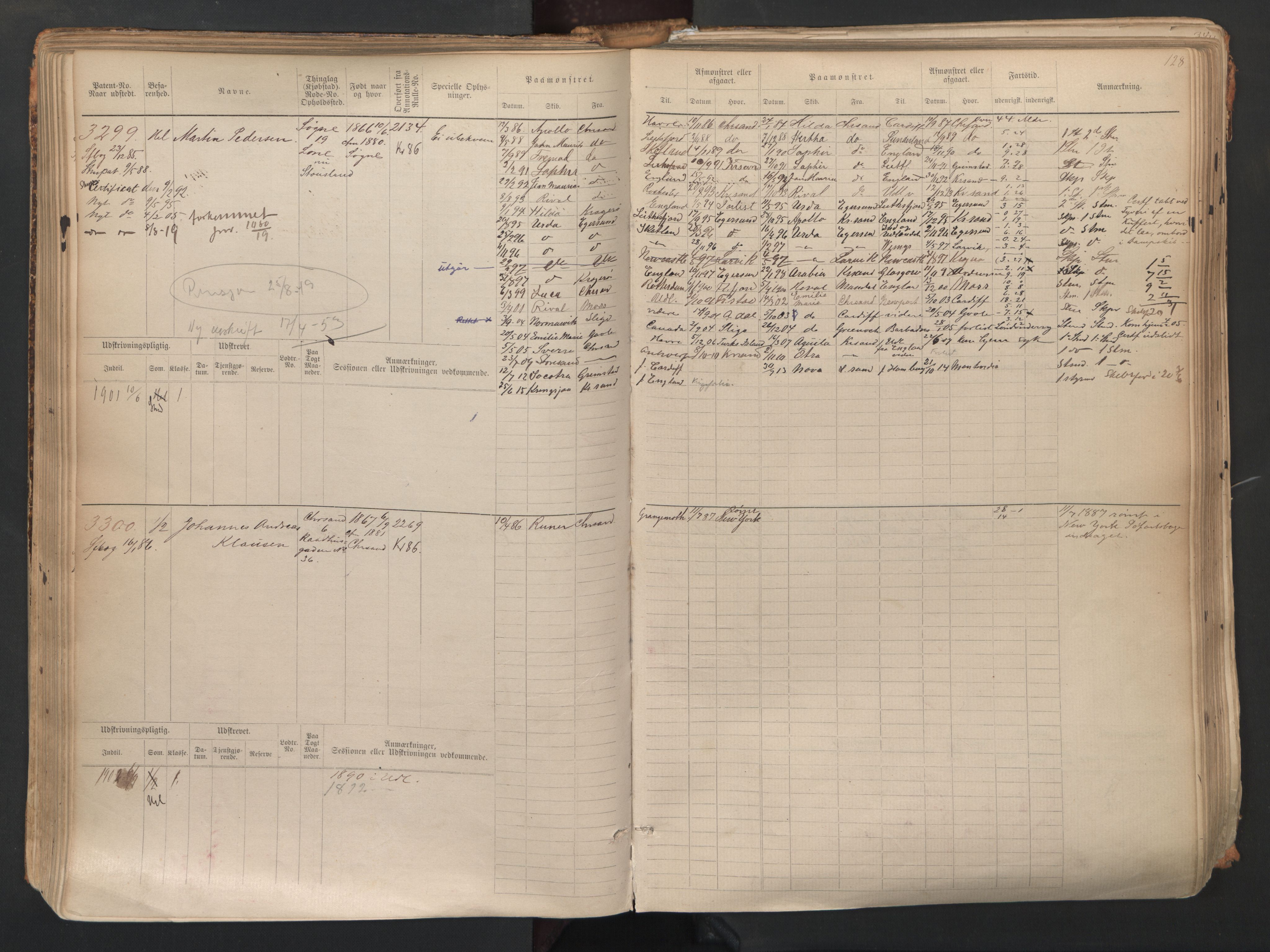 Kristiansand mønstringskrets, SAK/2031-0015/F/Fb/L0007: Hovedrulle nr 3049-3810, I-14, 1883-1940, p. 130