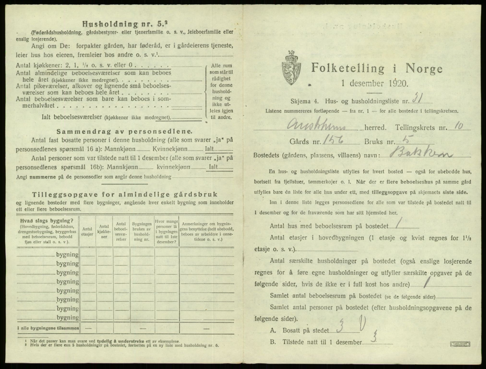 SAB, 1920 census for Austrheim, 1920, p. 524