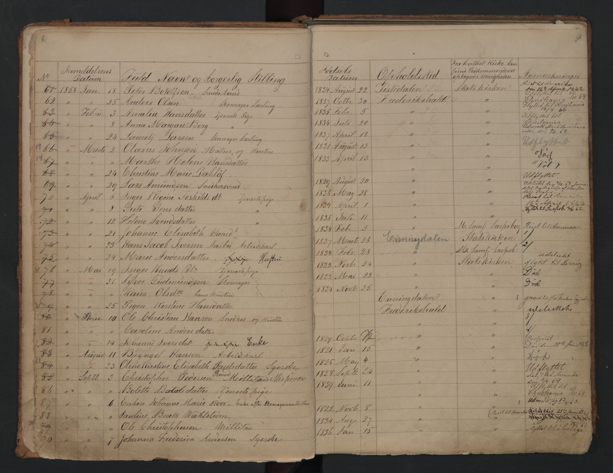 Halden metodistkirke - menighetsprotokoller, SAO/PAO-0266/F/L0001: Dissenter register no. 1, 1845-1874, p. 8-9