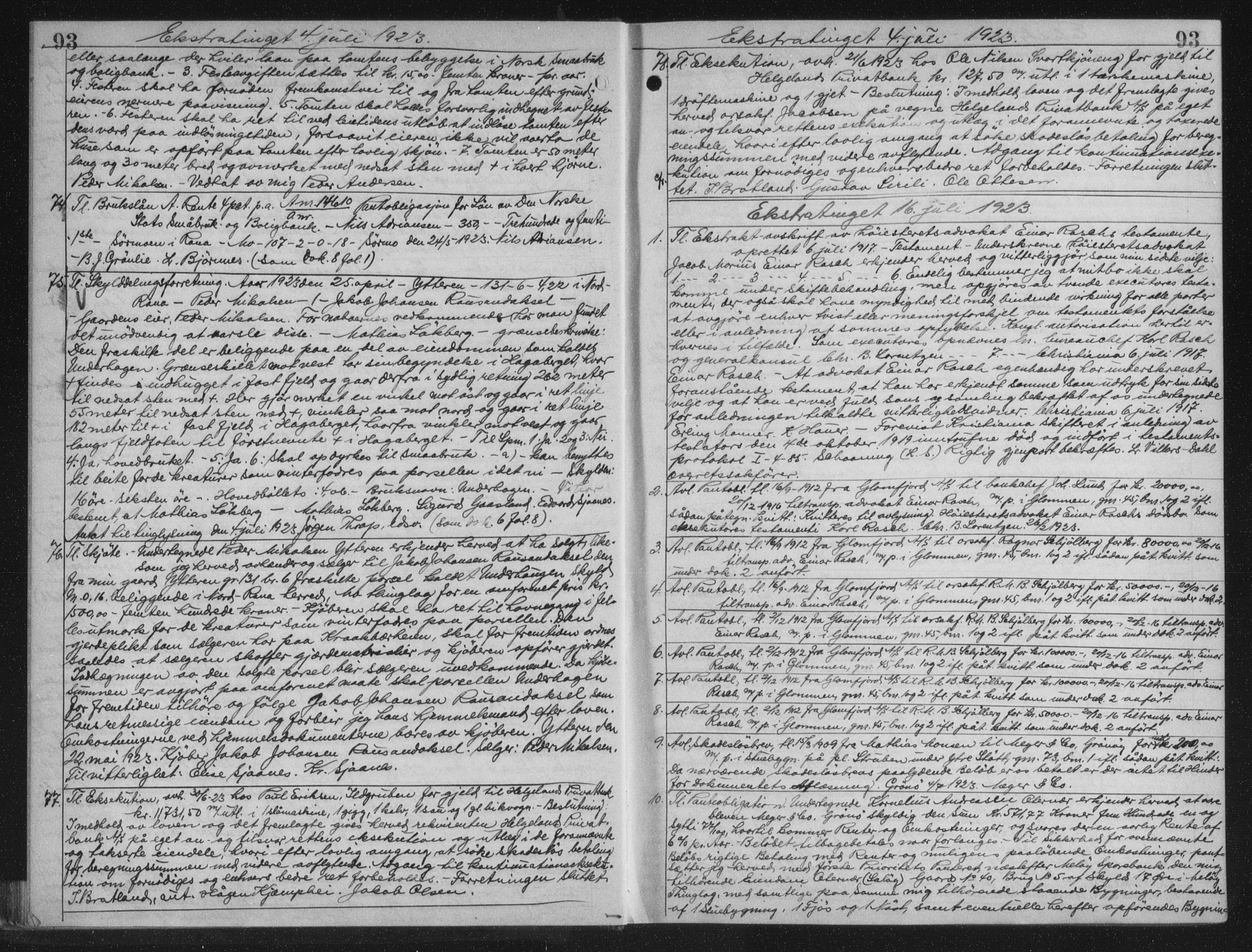 Rana sorenskriveri , AV/SAT-A-1108/1/2/2C/L0018: Mortgage book no. 18, 1923-1928, p. 93, Deed date: 16.07.1923
