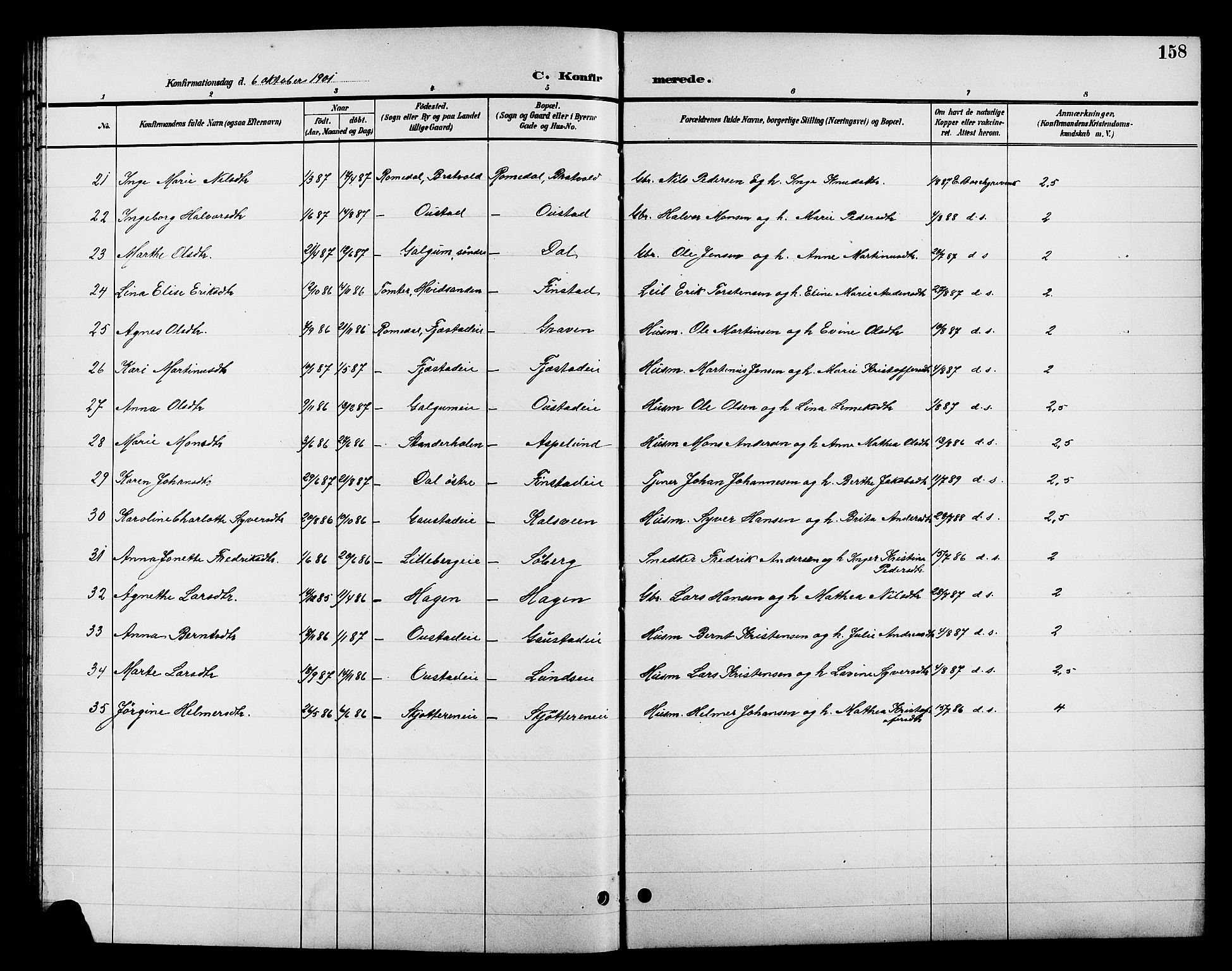 Romedal prestekontor, AV/SAH-PREST-004/L/L0012: Parish register (copy) no. 12, 1896-1914, p. 158