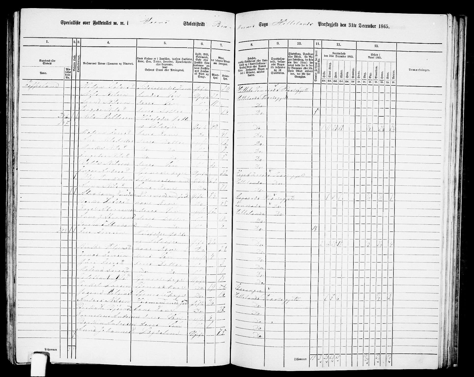 RA, 1865 census for Helleland, 1865, p. 107