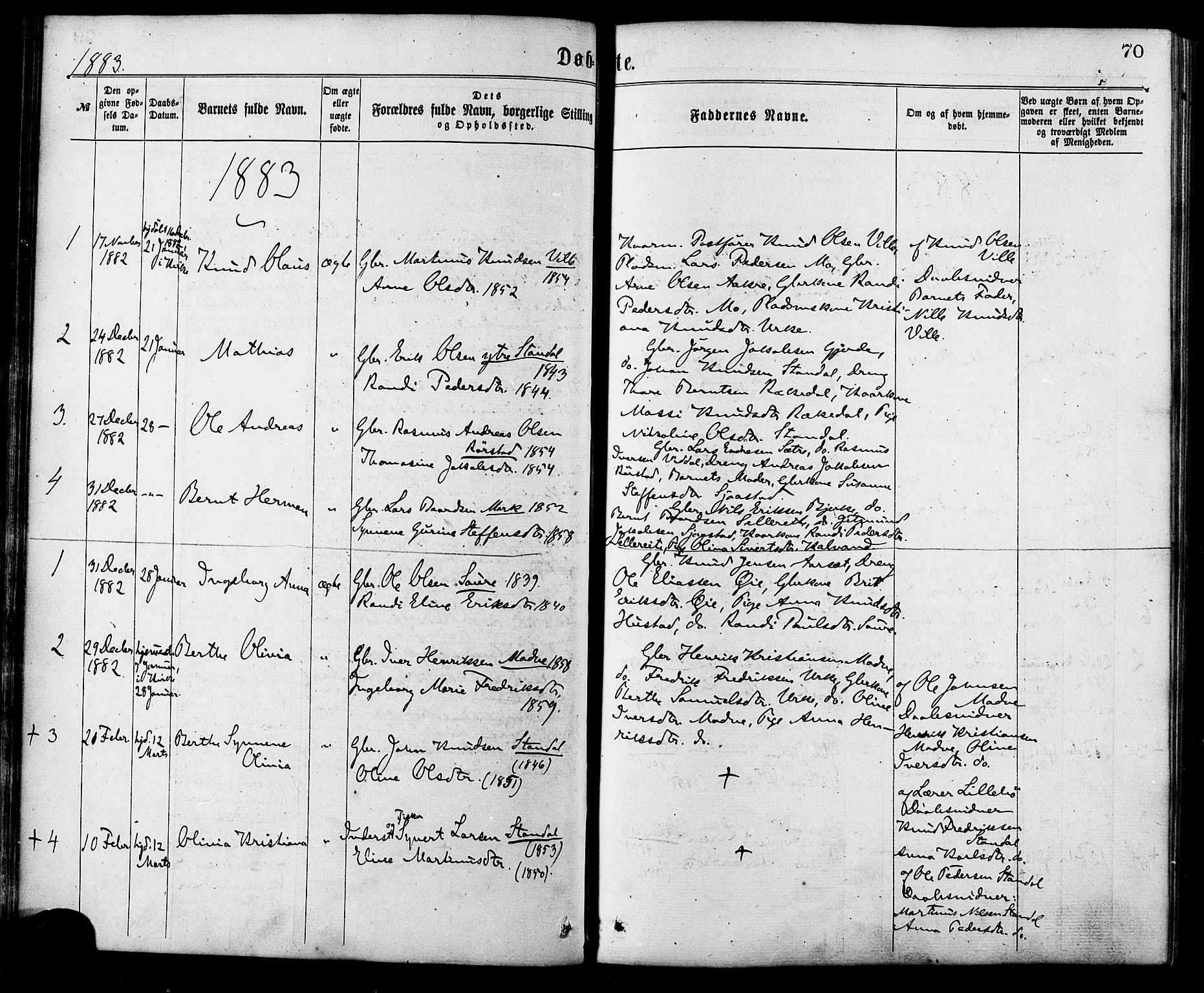 Ministerialprotokoller, klokkerbøker og fødselsregistre - Møre og Romsdal, SAT/A-1454/515/L0210: Parish register (official) no. 515A06, 1868-1885, p. 70